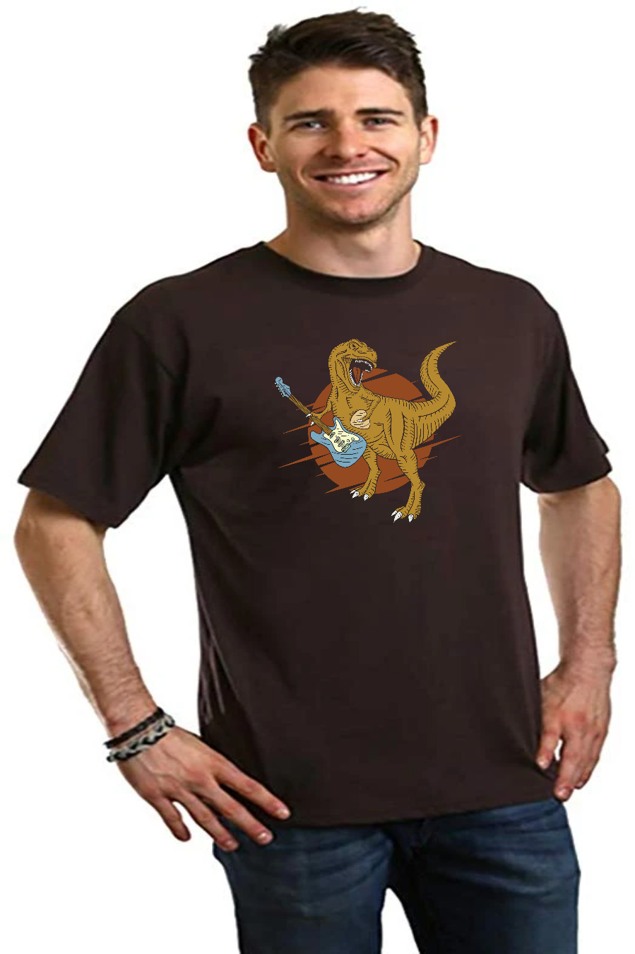 Dinosaur with a guitar Men's Bamboo Viscose/Organic Cotton Short Sleeve Graphic T-Shirt - The7Letter