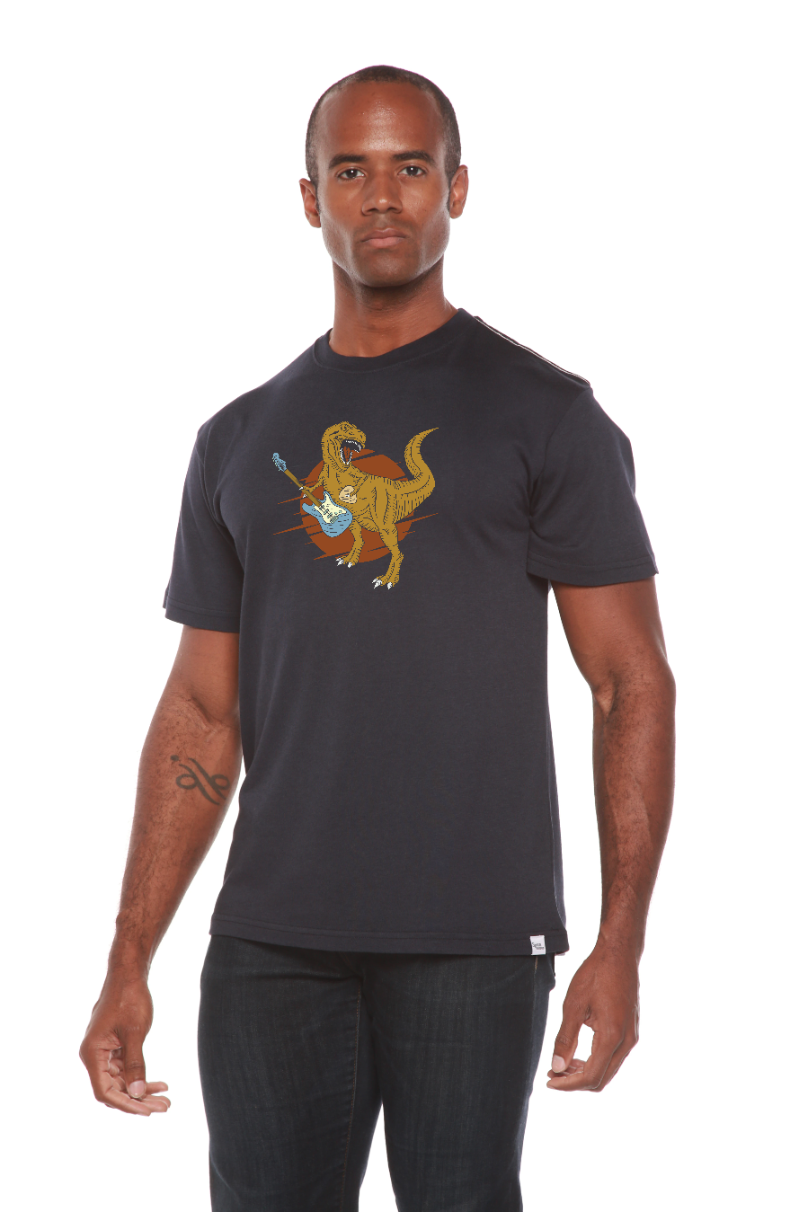 Dinosaur with a guitar Men's Bamboo Viscose/Organic Cotton Short Sleeve Graphic T-Shirt - The7Letter