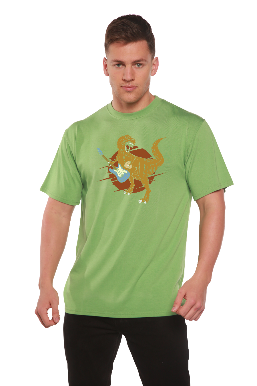Dinosaur with a guitar Men's Bamboo Viscose/Organic Cotton Short Sleeve Graphic T-Shirt - The7Letter