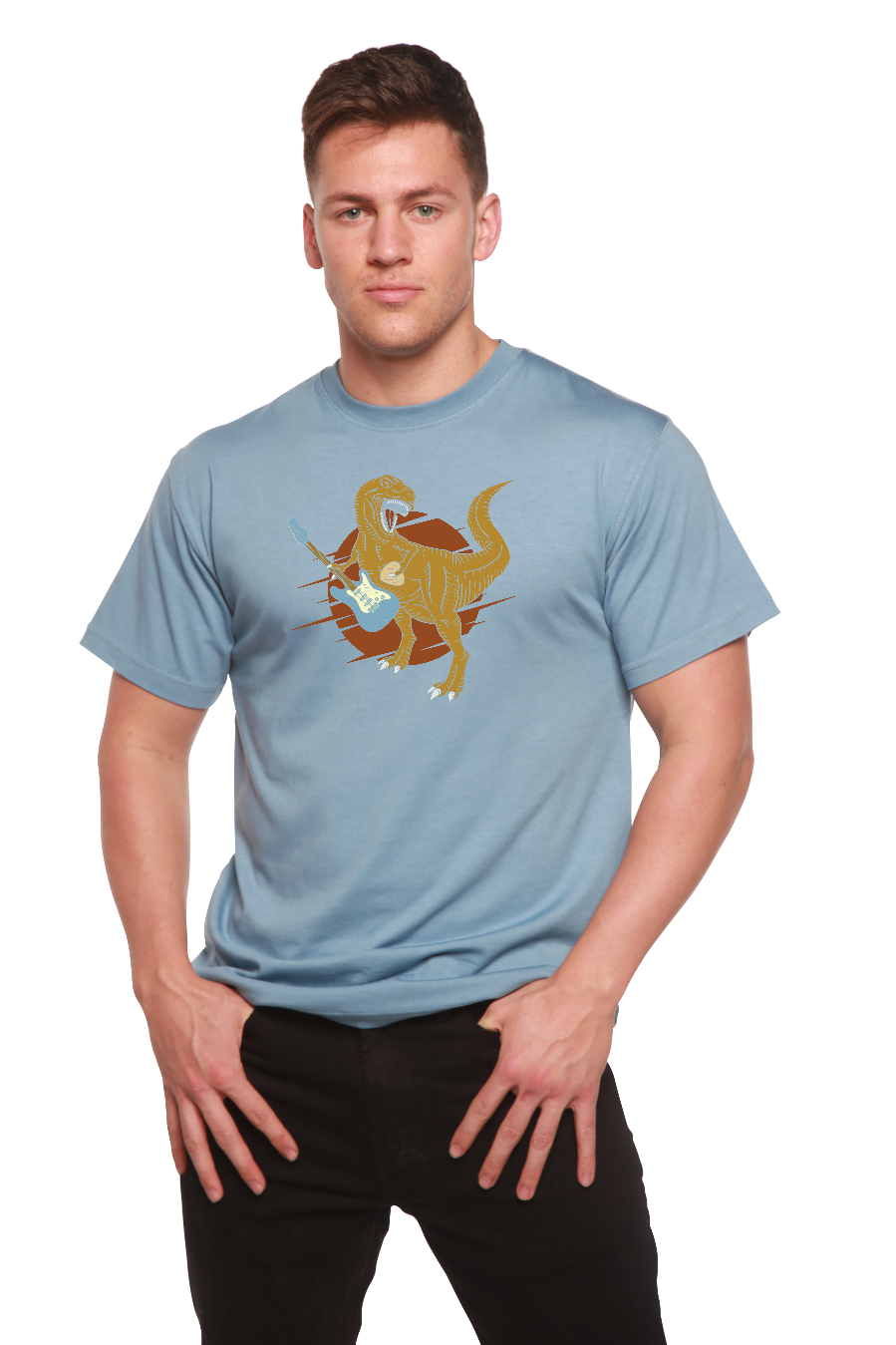 Dinosaur with a guitar Men's Bamboo Viscose/Organic Cotton Short Sleeve Graphic T-Shirt - The7Letter