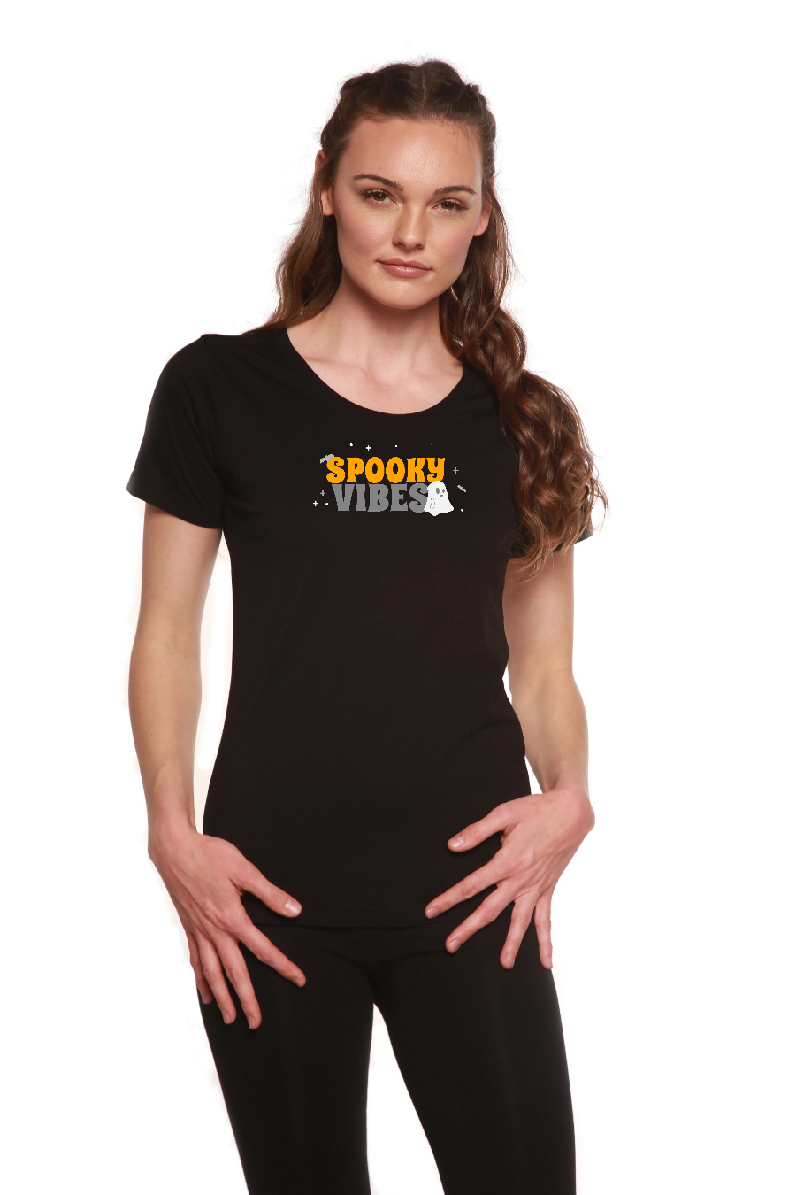 Spooky Vibes Women's Bamboo/Cotton Short Sleeve Scoop Neck Printed T-Shirt - The7Letter