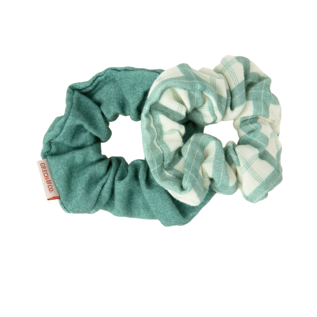 Hair Scrunchies  Set of 2 | Organic Cotton | Fern Plaid - The7Letter