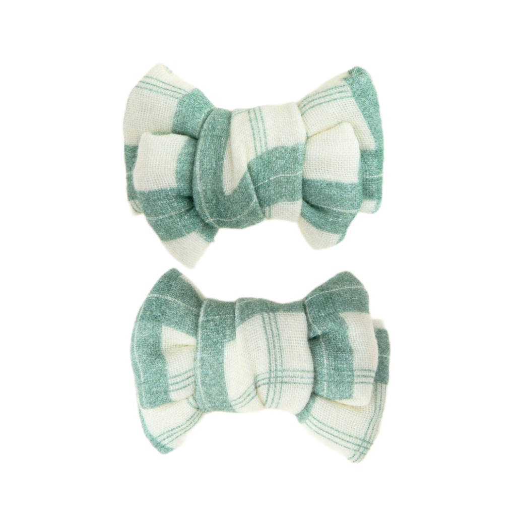 Pigtail Bow Hair Clips Set of 2 | Organic | Fern Plaid - The7Letter