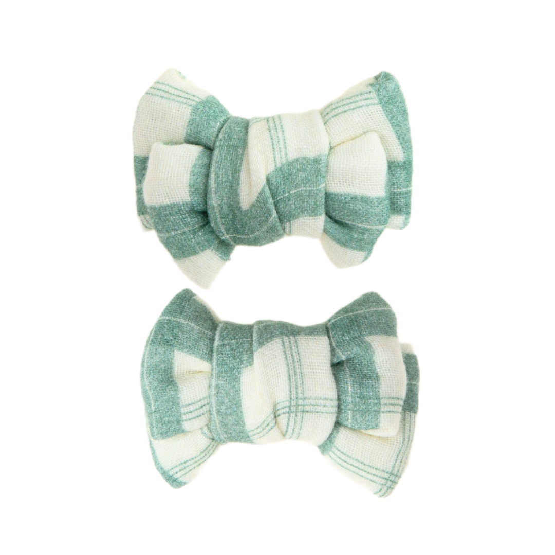 Pigtail Bow Hair Clips Set of 2 | Organic | Fern Plaid - The7Letter