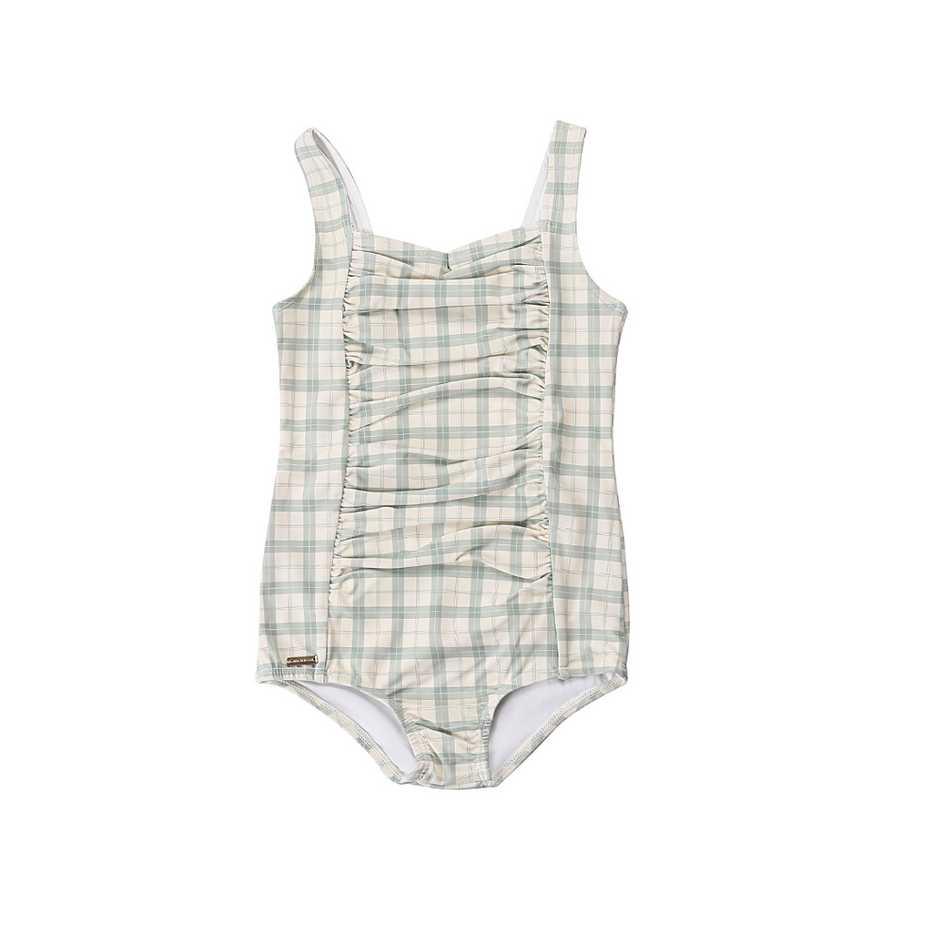 Vintage Girls 1 Piece Swimsuit | UPF + Recycled - Fern Plaid - The7Letter