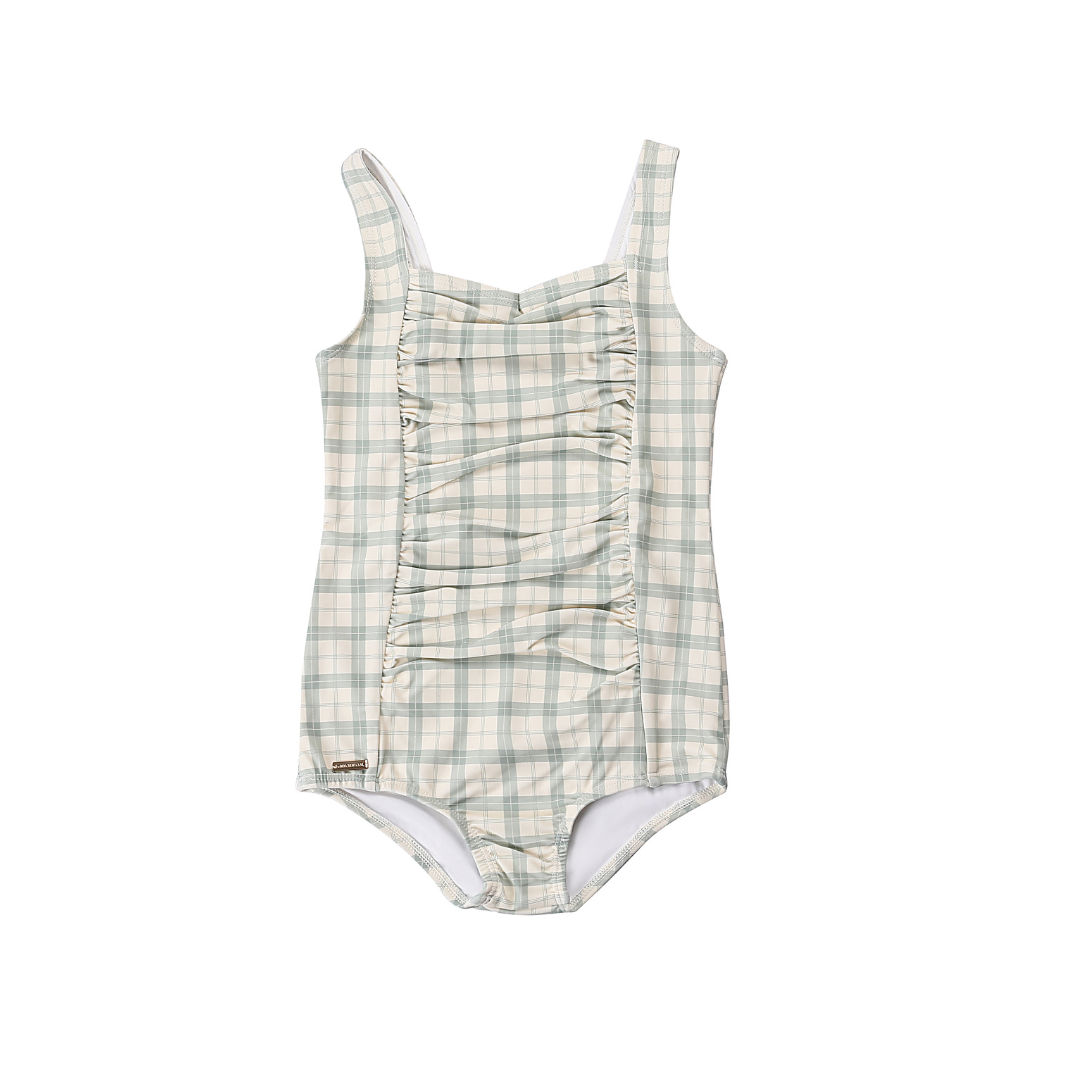 Vintage Girls 1 Piece Swimsuit | UPF + Recycled - Fern Plaid - The7Letter