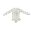 Long Sleeve Rashguard Ruffle Swimsuit | UPF + Recycled - Fern Plaid - The7Letter