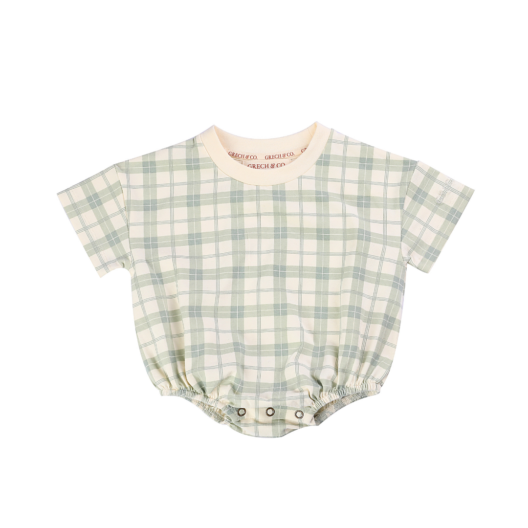 Bubble Romper | Organic Cotton Jersey - Fern Plaid - The7Letter
