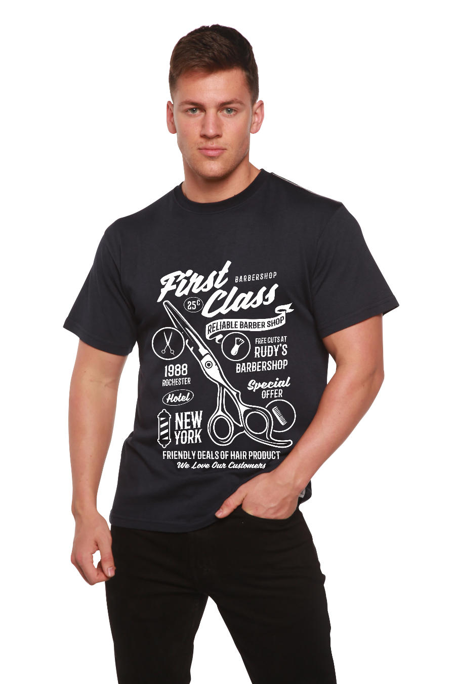 First Class Barber Men's Bamboo Viscose/Organic Cotton Short Sleeve Graphic T-Shirt - The7Letter