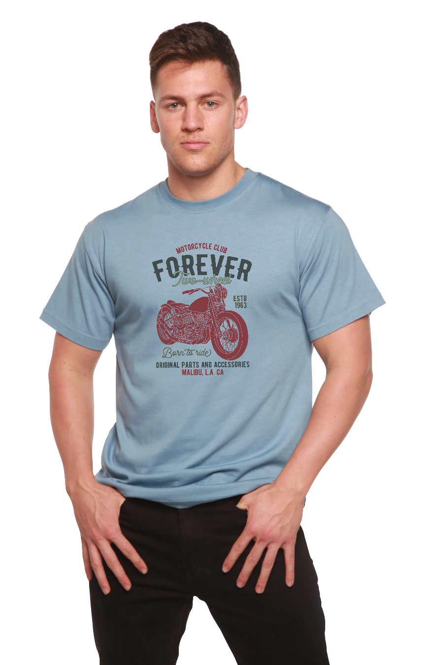 FOREVER TWO WHEEL Men's Bamboo Viscose/Organic Cotton Short Sleeve Graphic T-Shirt - The7Letter