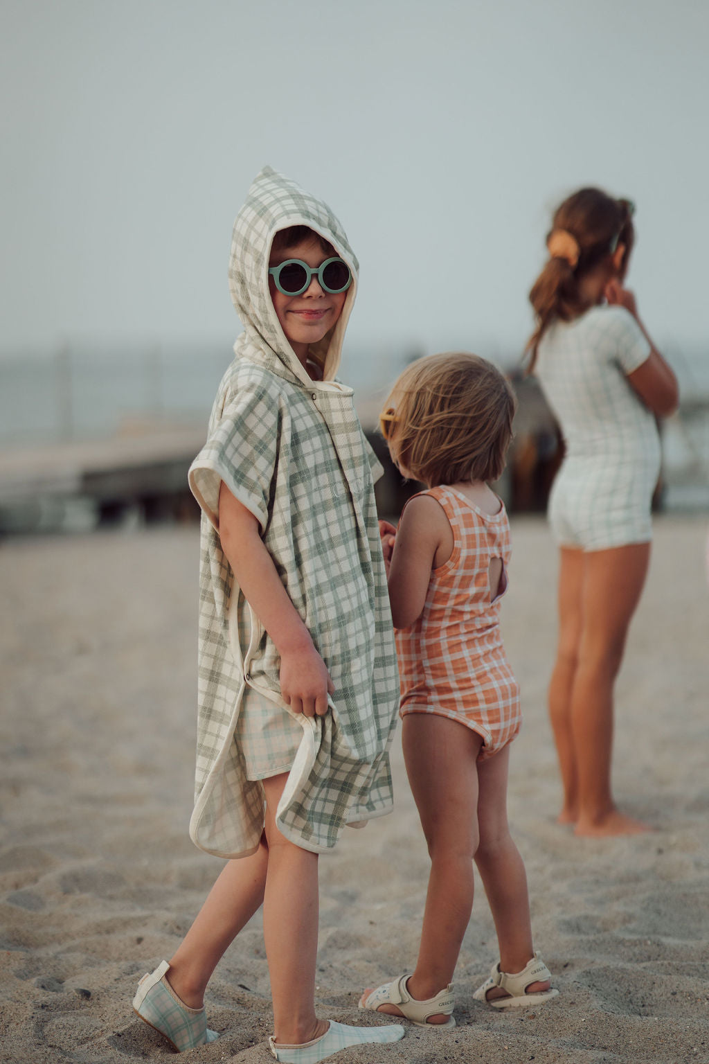 Bathing  Towel Poncho | Organic Cotton - Fern Plaid - The7Letter