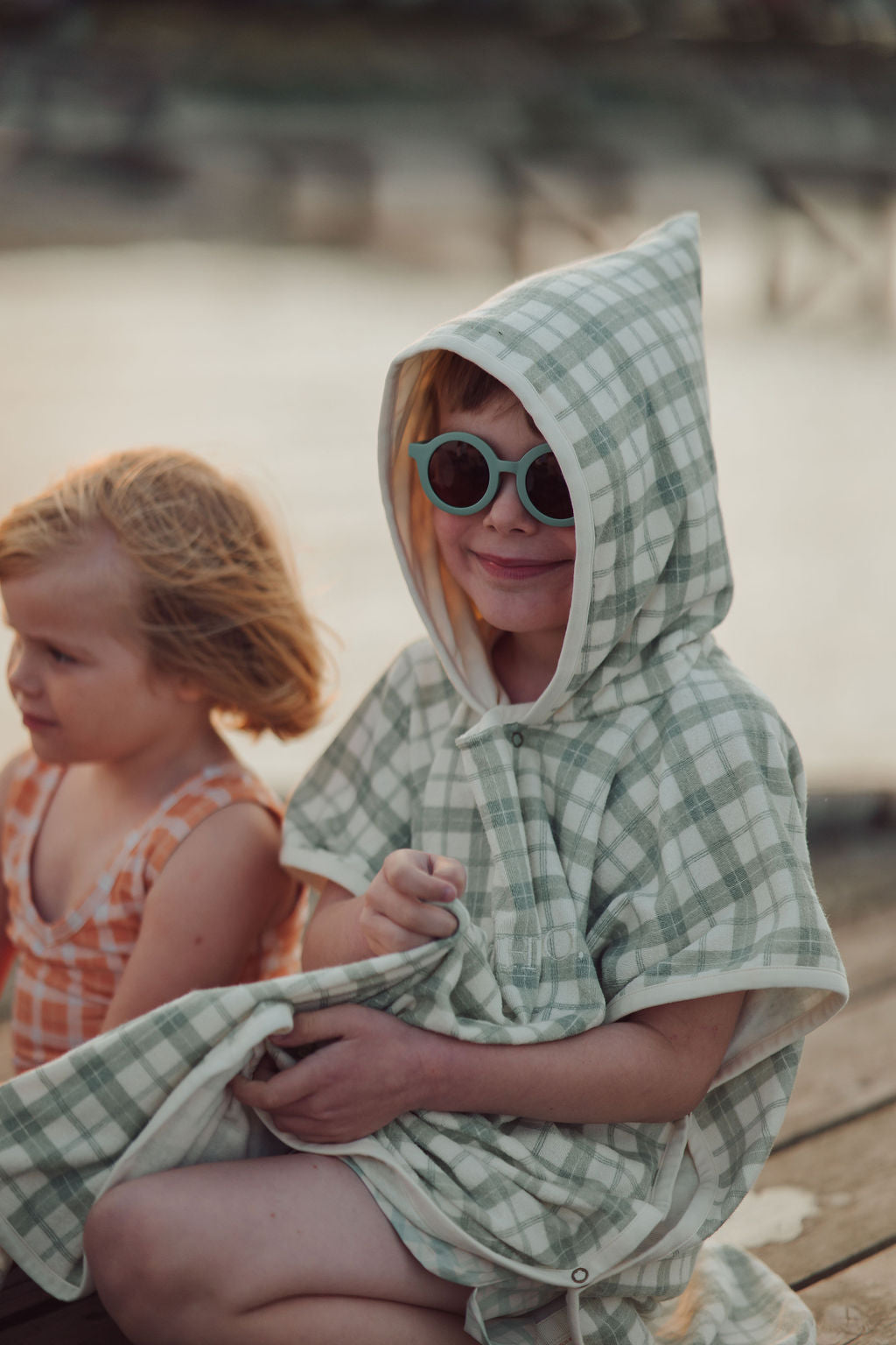 Bathing  Towel Poncho | Organic Cotton - Fern Plaid - The7Letter