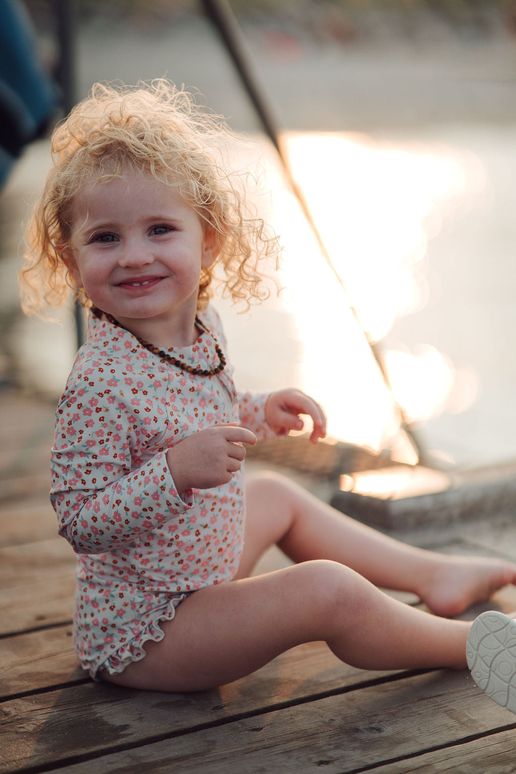 Long Sleeve Rashguard Ruffle Swimsuit | UPF + Recycled - Sunset Meadow - The7Letter