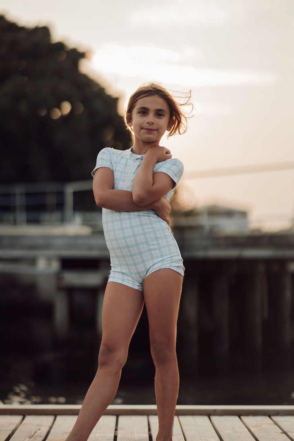 Short Sleeve Rashguard Swimsuit | UPF + Recycled - Fern Plaid - The7Letter