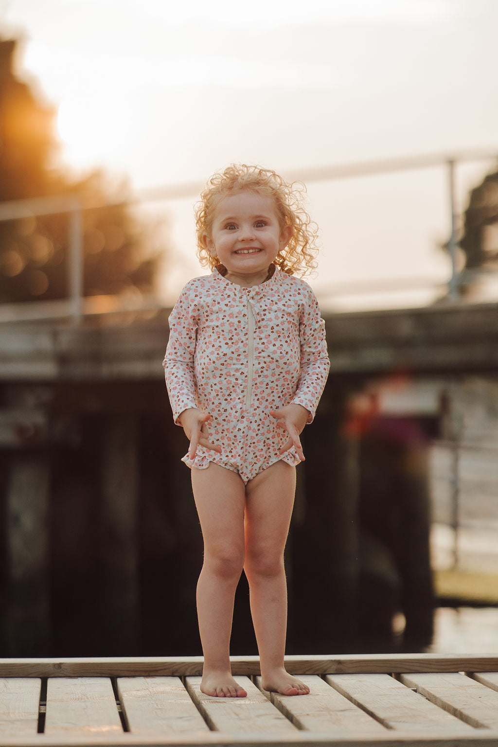 Long Sleeve Rashguard Ruffle Swimsuit | UPF + Recycled - Sunset Meadow - The7Letter