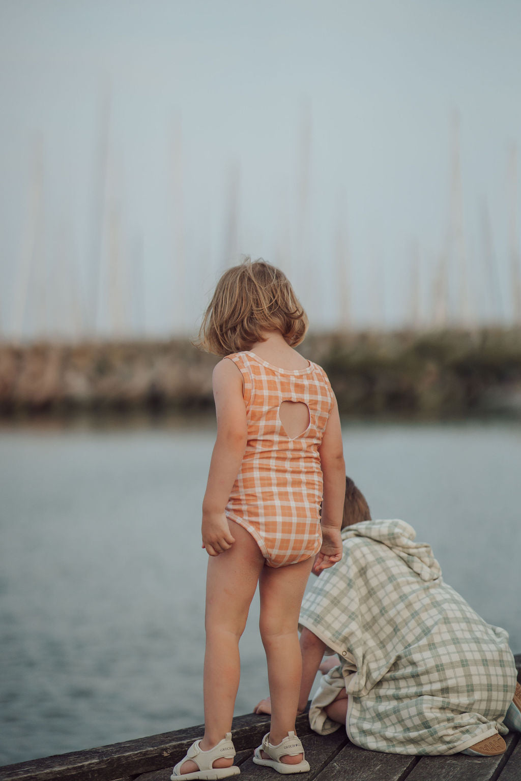 Sweetheart 1 Piece Swimsuit | UPF + Recycled - Buckwheat Plaid - The7Letter