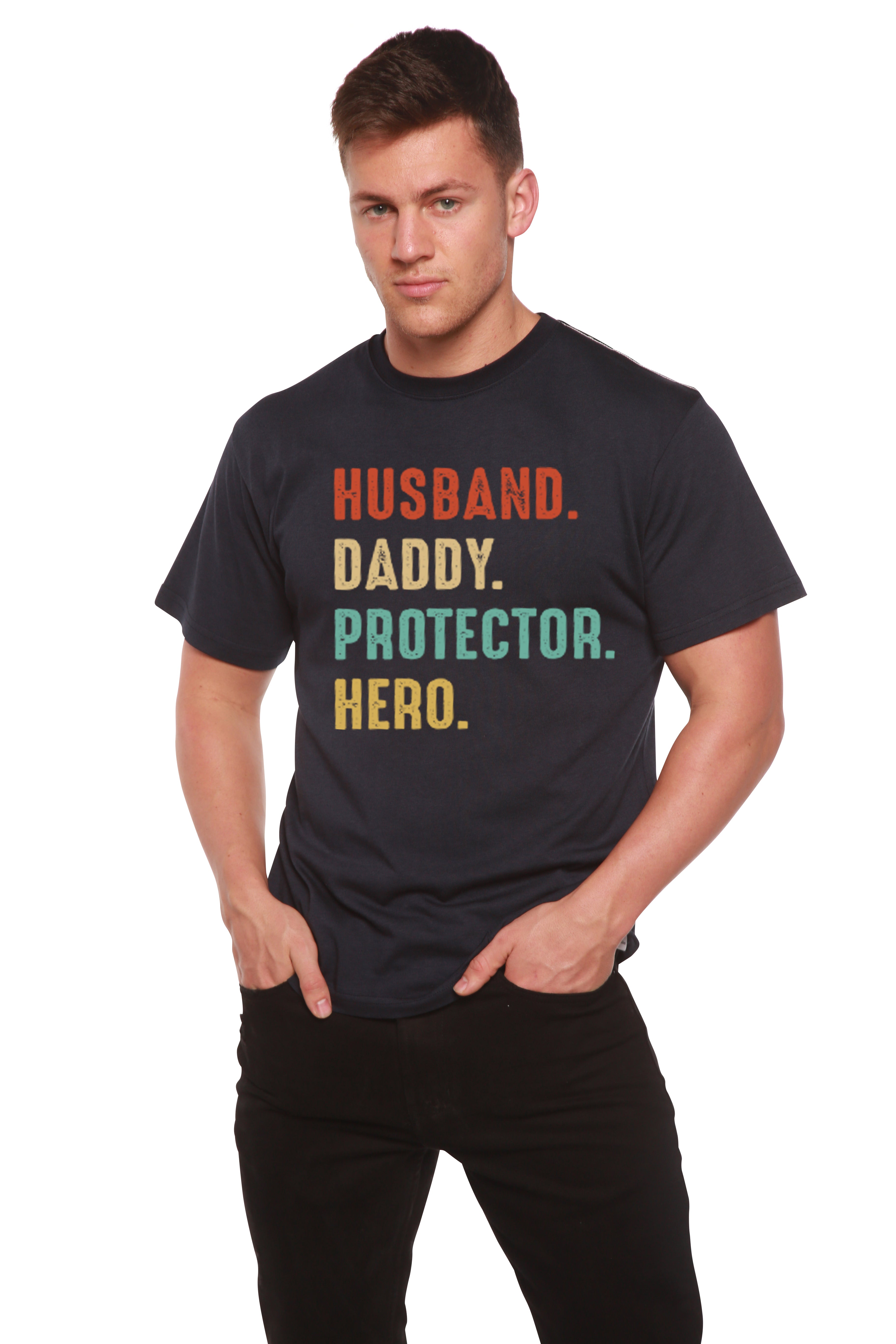 Husband, Daddy, Protector, Hero Men's Bamboo Viscose/Organic Cotton Short Sleeve Graphic T-Shirt - The7Letter