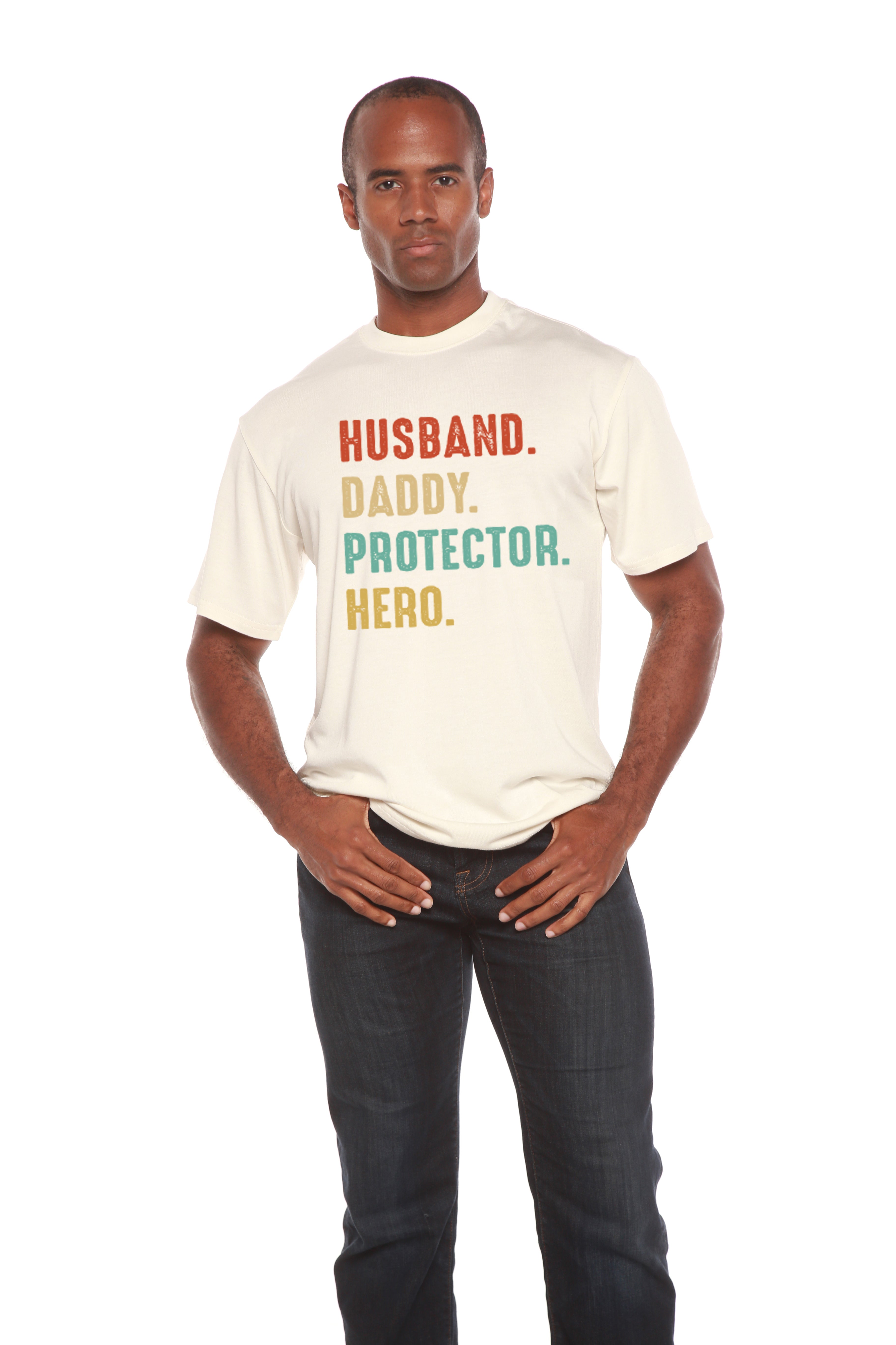 Husband, Daddy, Protector, Hero Men's Bamboo Viscose/Organic Cotton Short Sleeve Graphic T-Shirt - The7Letter