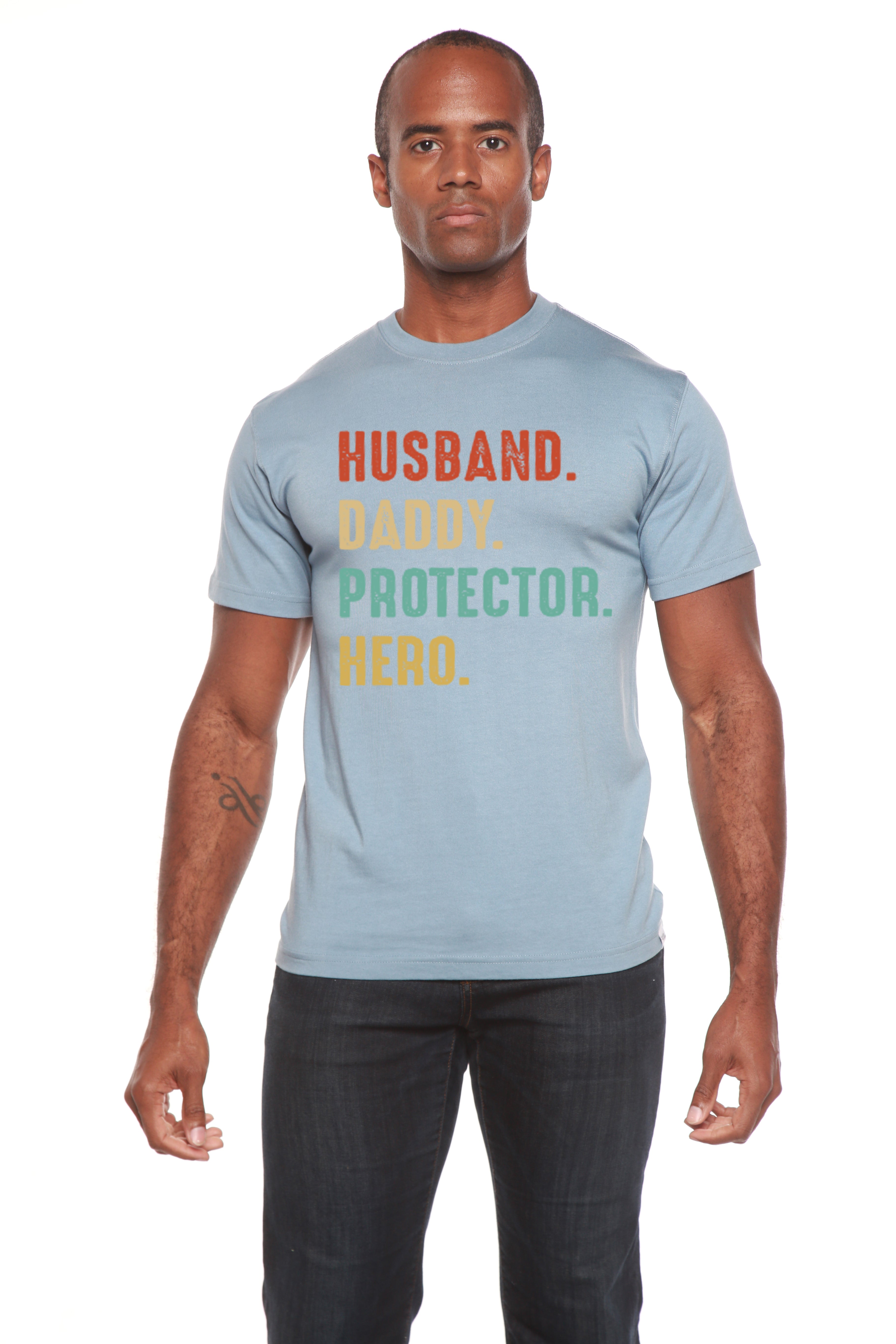 Husband, Daddy, Protector, Hero Men's Bamboo Viscose/Organic Cotton Short Sleeve Graphic T-Shirt - The7Letter
