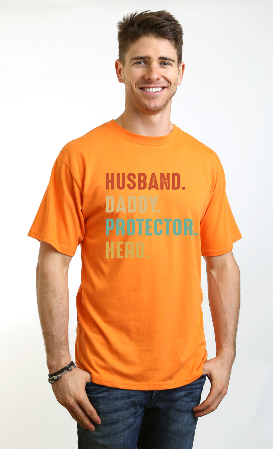 Husband, Daddy, Protector, Hero Men's Bamboo Viscose/Organic Cotton Short Sleeve Graphic T-Shirt - The7Letter