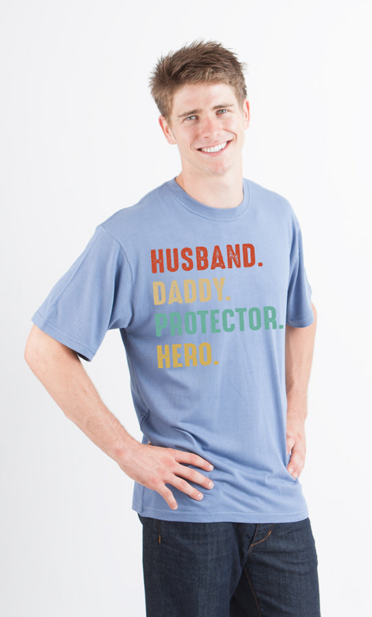 Husband, Daddy, Protector, Hero Men's Bamboo Viscose/Organic Cotton Short Sleeve Graphic T-Shirt - The7Letter