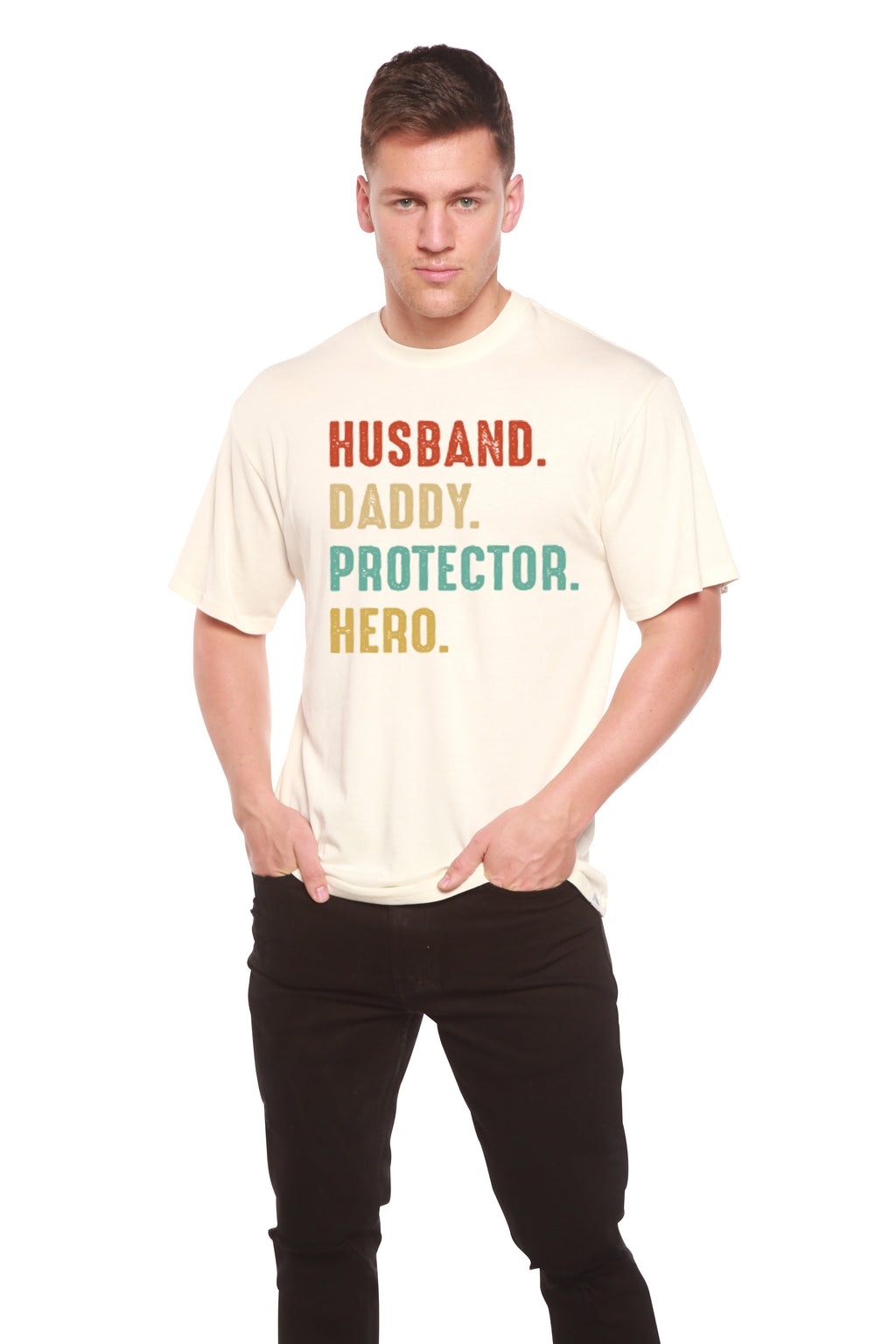 Husband, Daddy, Protector, Hero Men's Bamboo Viscose/Organic Cotton Short Sleeve Graphic T-Shirt - The7Letter