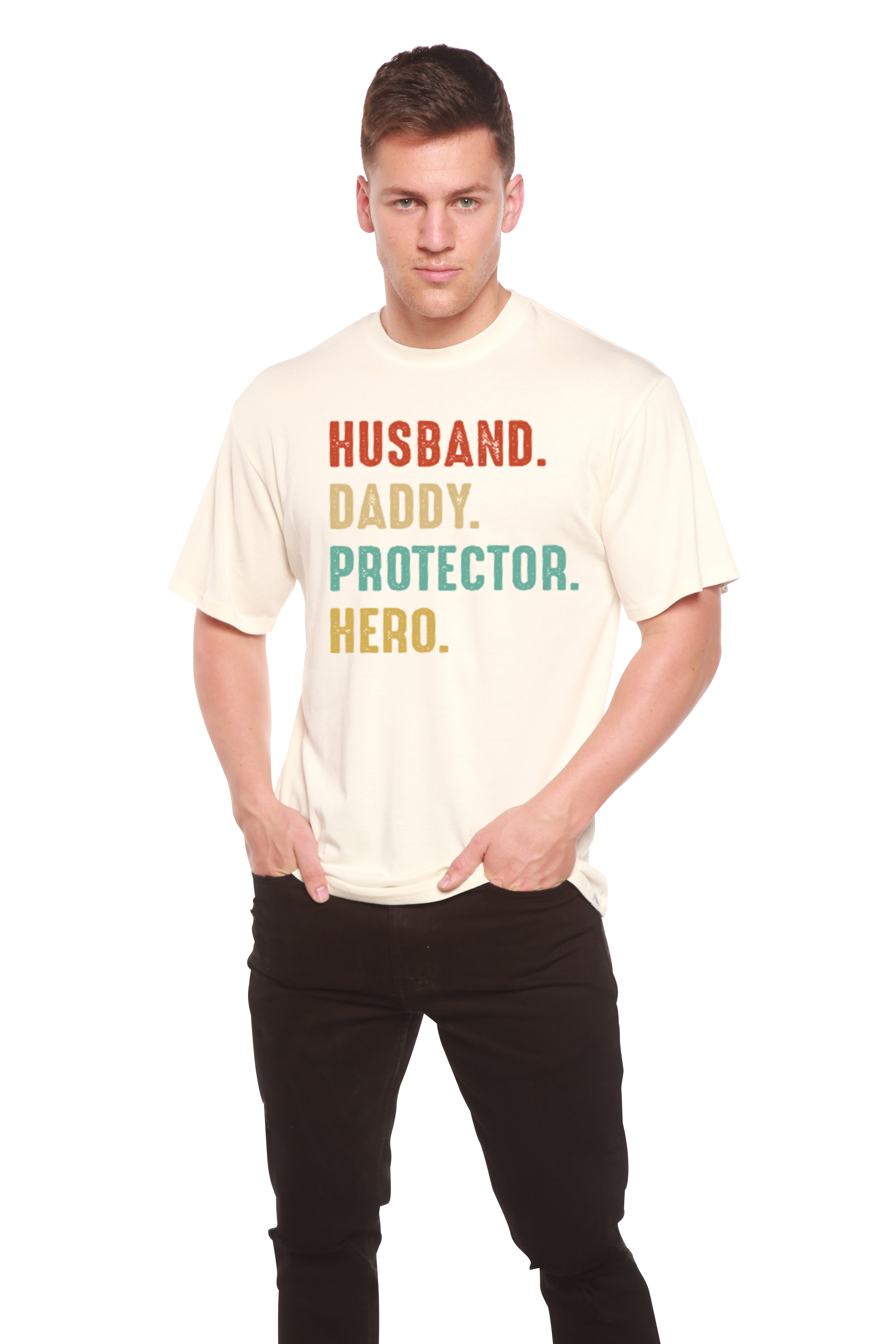 Husband, Daddy, Protector, Hero Men's Bamboo Viscose/Organic Cotton Short Sleeve Graphic T-Shirt - The7Letter