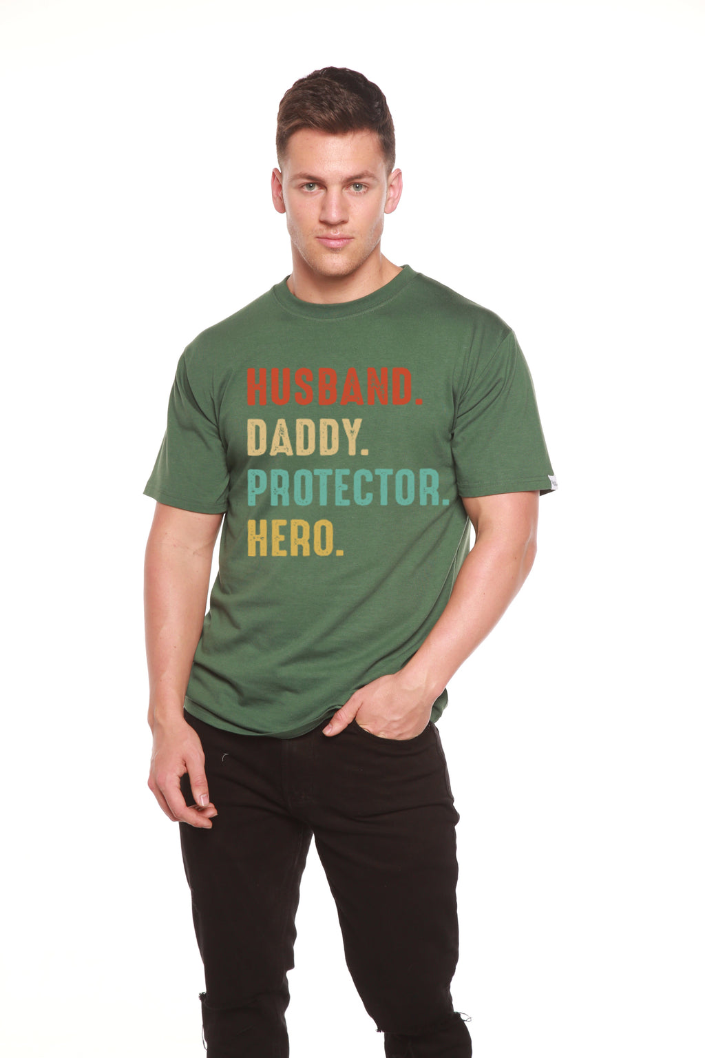 Husband, Daddy, Protector, Hero Men's Bamboo Viscose/Organic Cotton Short Sleeve Graphic T-Shirt - The7Letter
