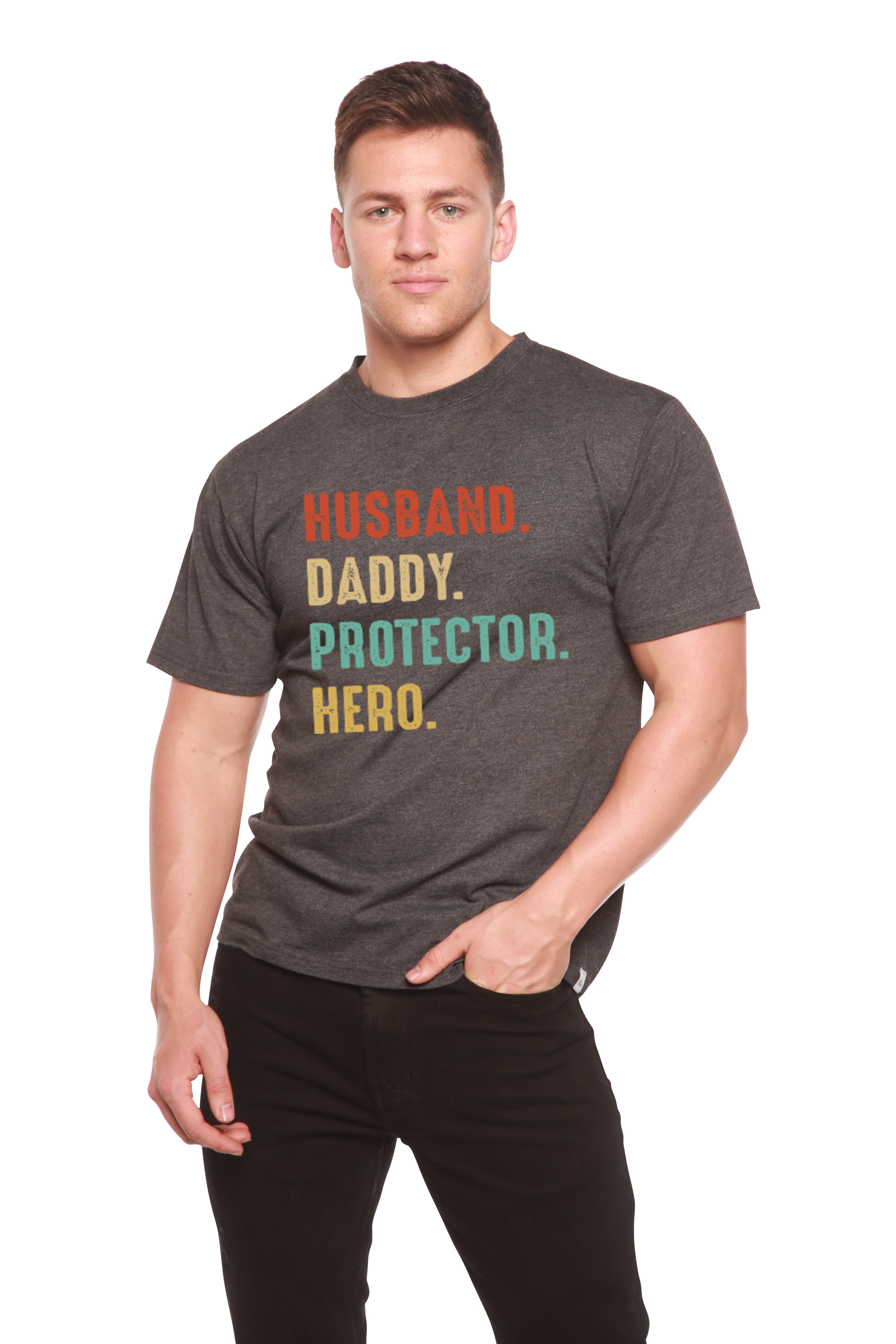 Husband, Daddy, Protector, Hero Men's Bamboo Viscose/Organic Cotton Short Sleeve Graphic T-Shirt - The7Letter