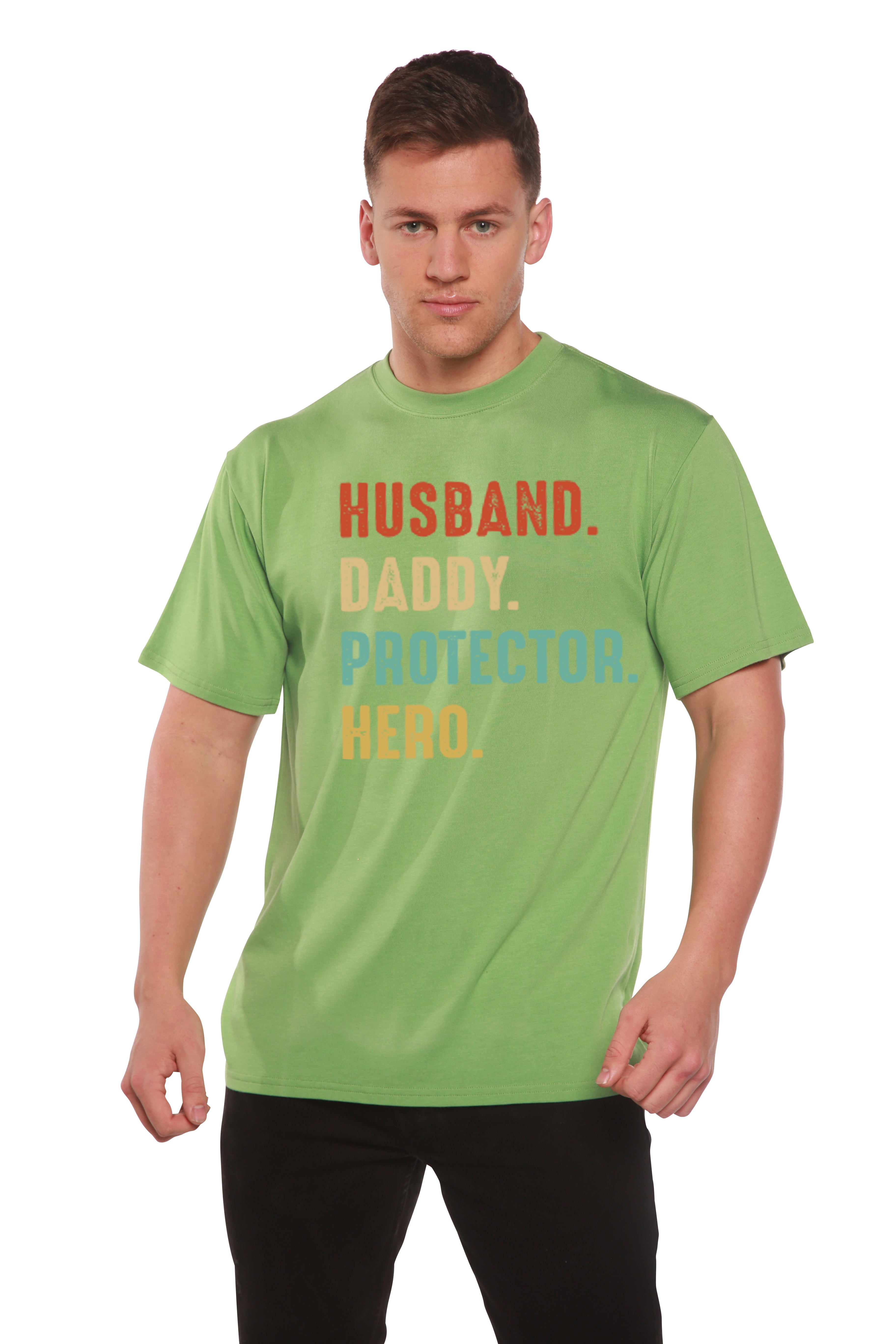 Husband, Daddy, Protector, Hero Men's Bamboo Viscose/Organic Cotton Short Sleeve Graphic T-Shirt - The7Letter