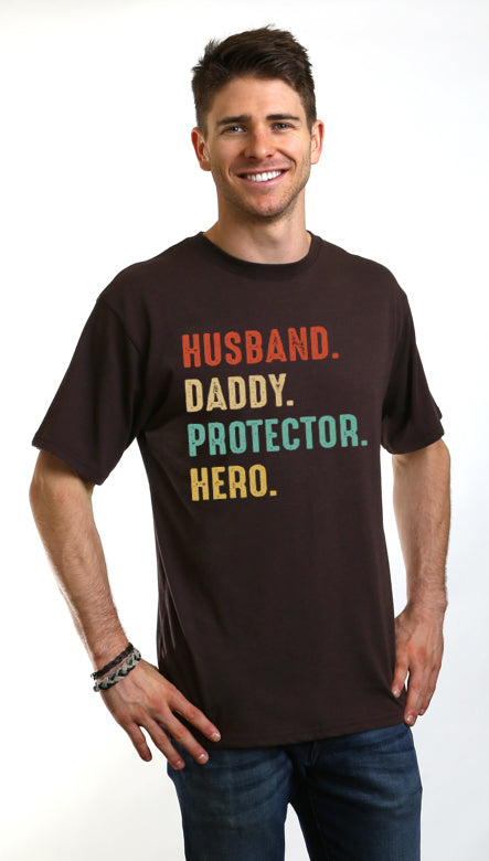 Husband, Daddy, Protector, Hero Men's Bamboo Viscose/Organic Cotton Short Sleeve Graphic T-Shirt - The7Letter