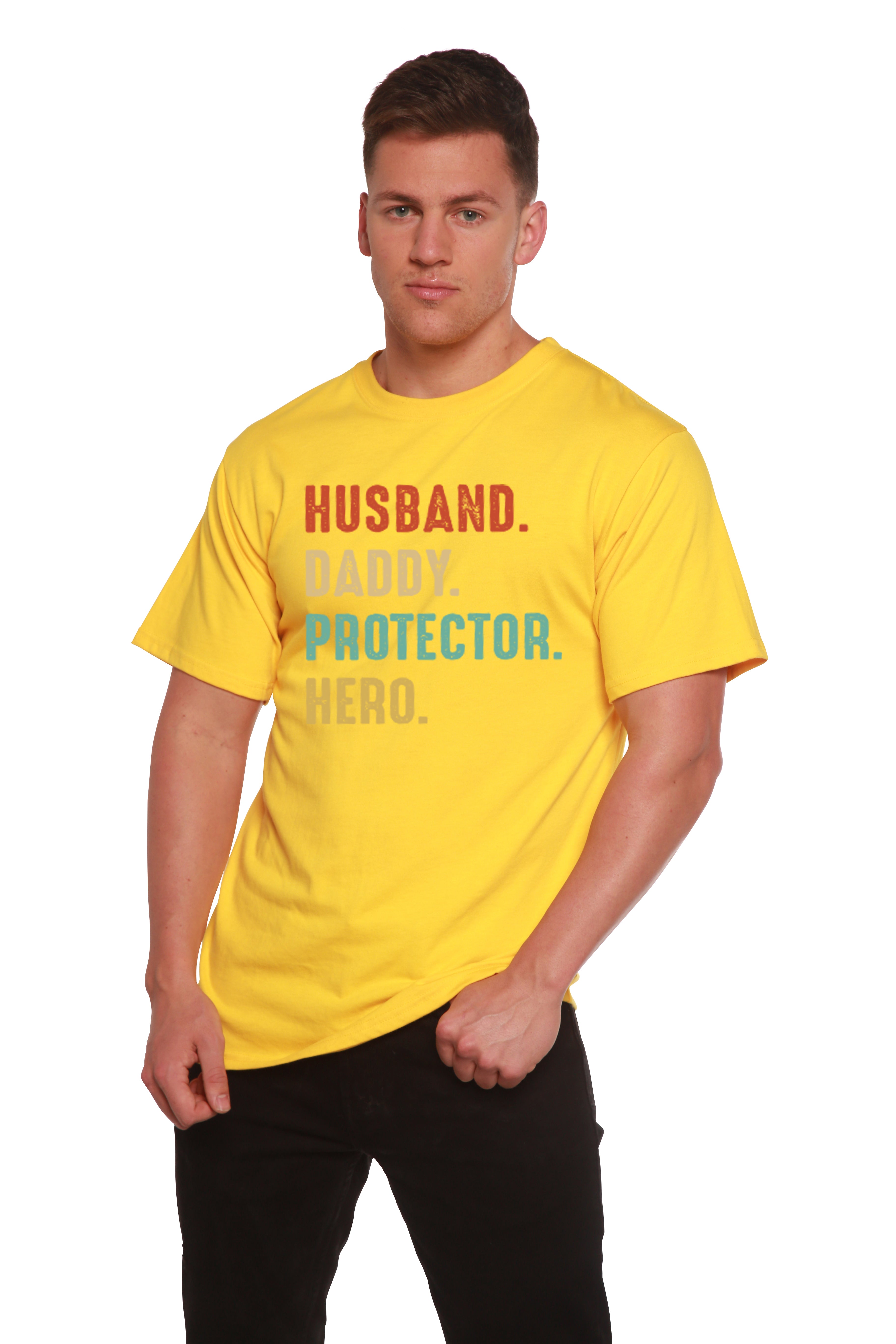 Husband, Daddy, Protector, Hero Men's Bamboo Viscose/Organic Cotton Short Sleeve Graphic T-Shirt - The7Letter