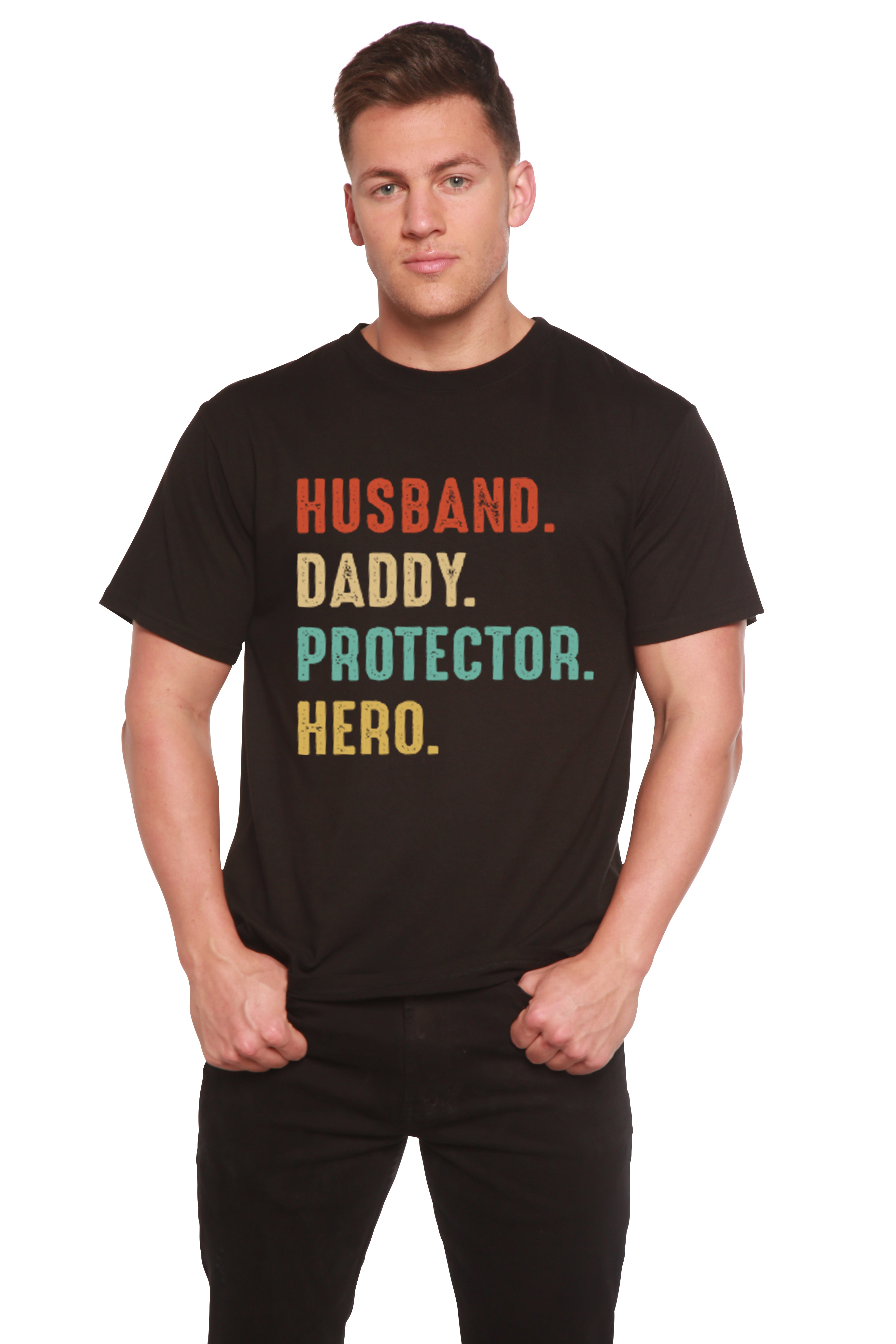 Husband, Daddy, Protector, Hero Men's Bamboo Viscose/Organic Cotton Short Sleeve Graphic T-Shirt - The7Letter