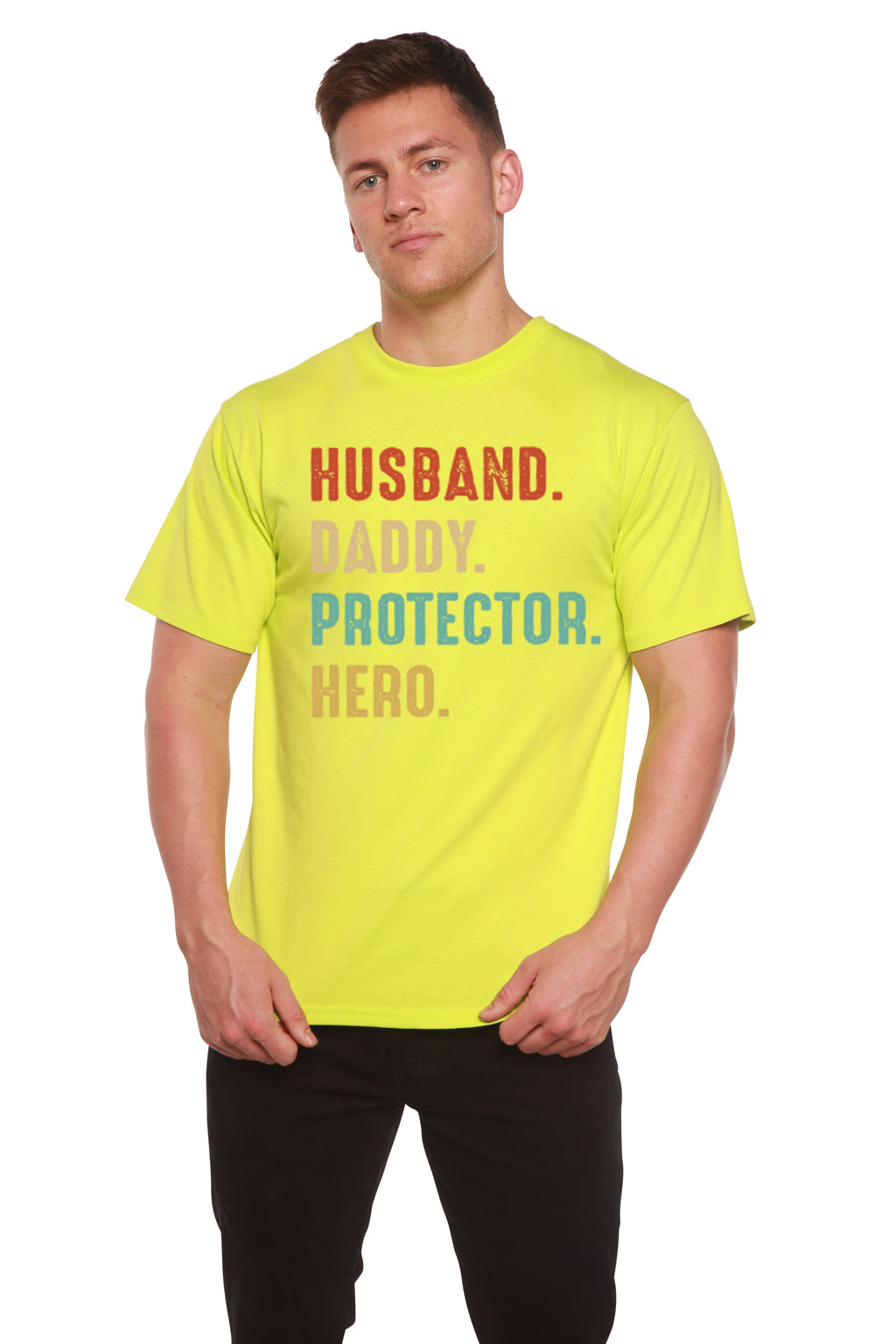 Husband, Daddy, Protector, Hero Men's Bamboo Viscose/Organic Cotton Short Sleeve Graphic T-Shirt - The7Letter