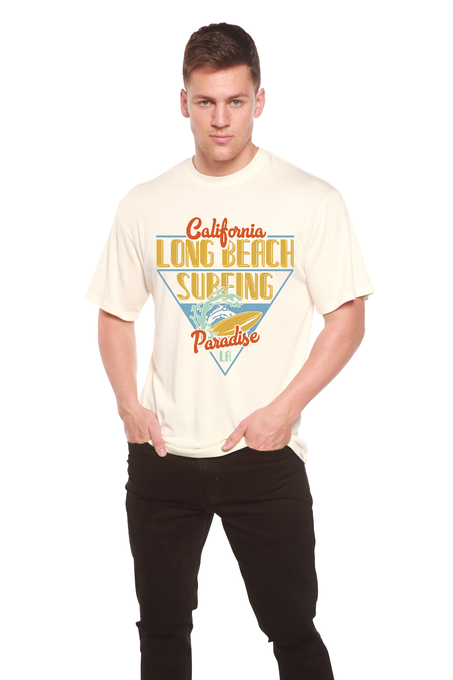 Long Beach Surfing Printed Men's Bamboo Viscose/Organic Cotton Short Sleeve Graphic T-Shirt - The7Letter
