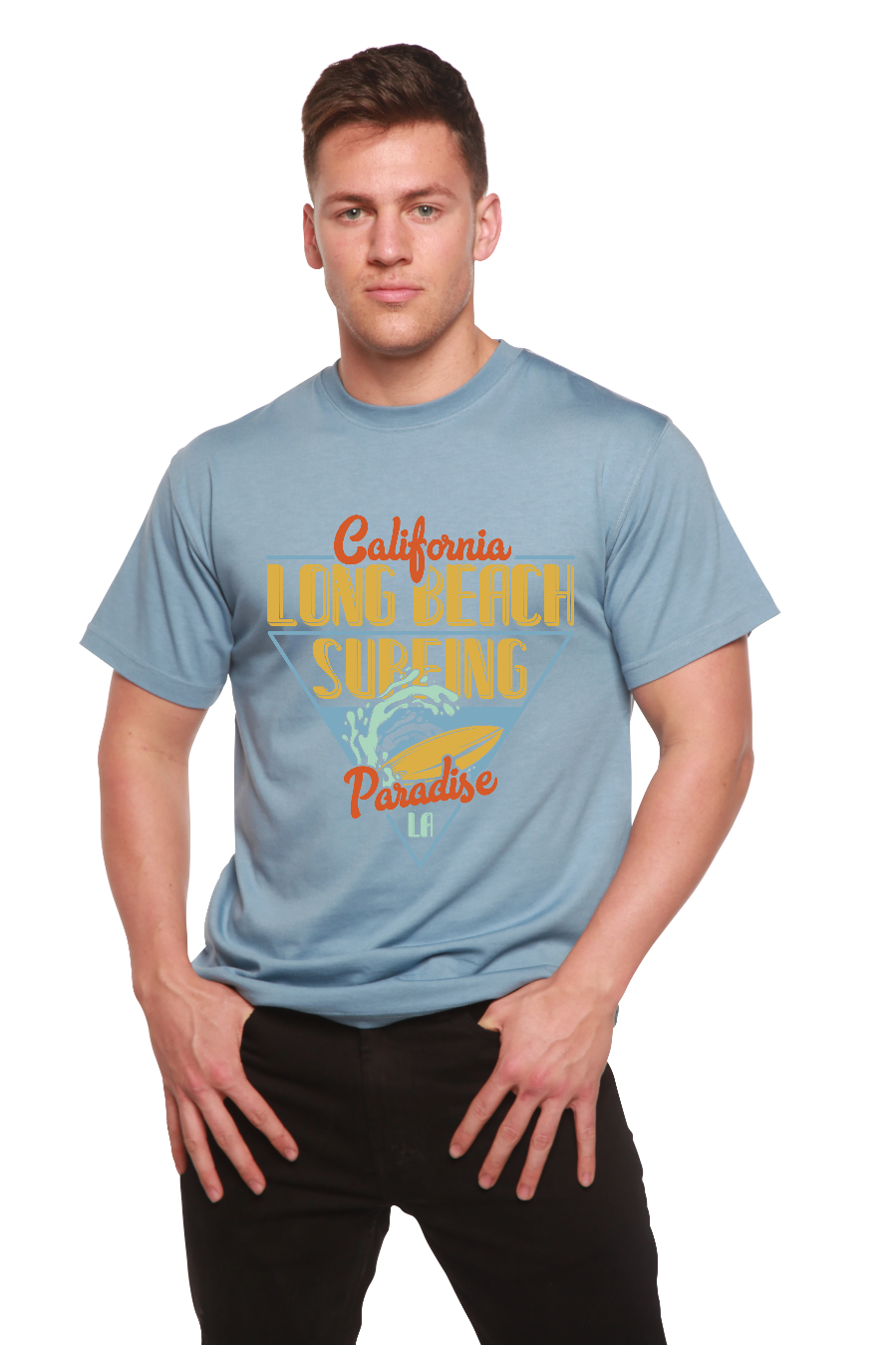 Long Beach Surfing Printed Men's Bamboo Viscose/Organic Cotton Short Sleeve Graphic T-Shirt - The7Letter