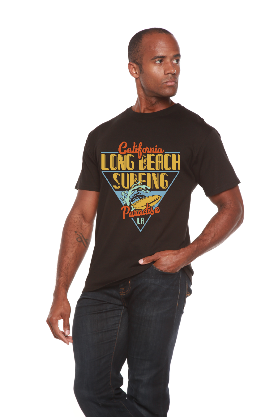 Long Beach Surfing Printed Men's Bamboo Viscose/Organic Cotton Short Sleeve Graphic T-Shirt - The7Letter