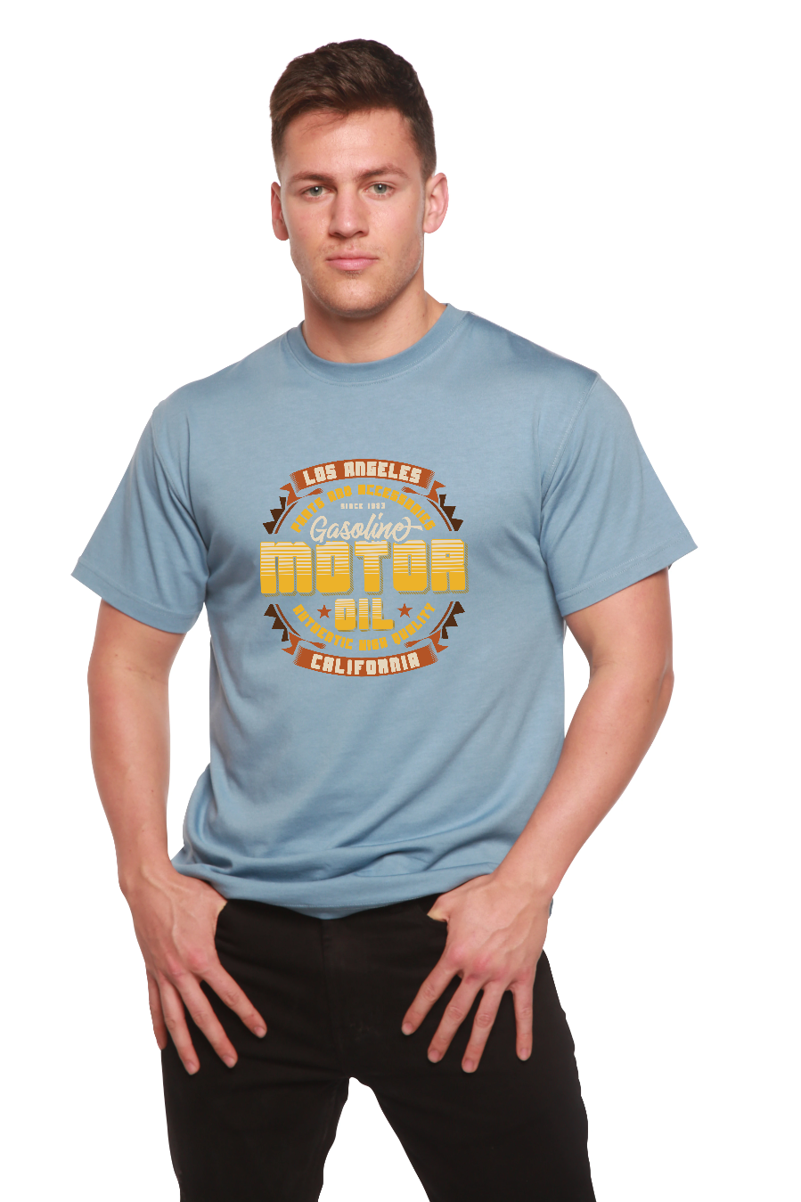 Motor oil Men's Bamboo Viscose/Organic Cotton Short Sleeve Graphic T-Shirt - The7Letter