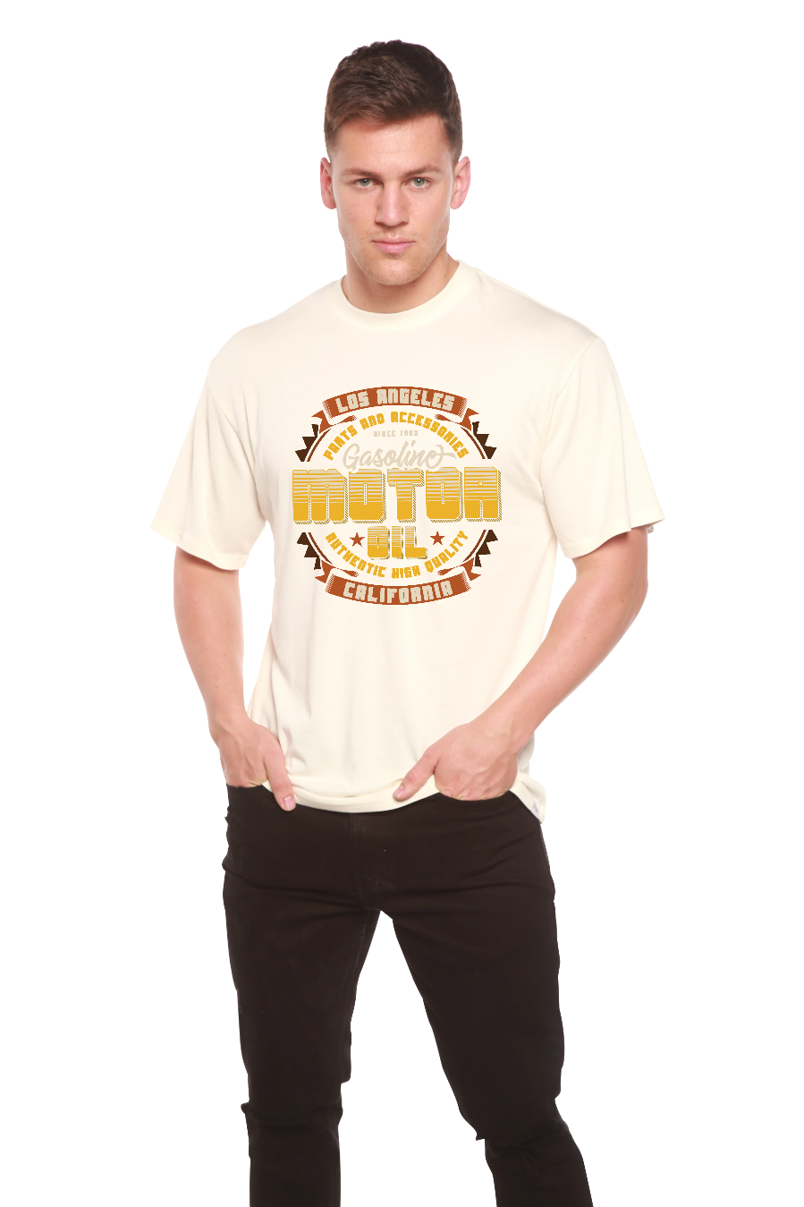 Motor oil Men's Bamboo Viscose/Organic Cotton Short Sleeve Graphic T-Shirt - The7Letter