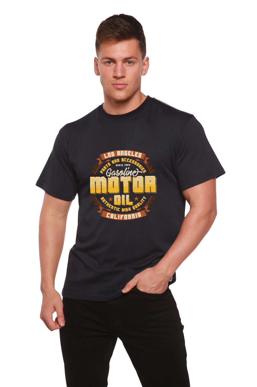 Motor oil Men's Bamboo Viscose/Organic Cotton Short Sleeve Graphic T-Shirt - The7Letter