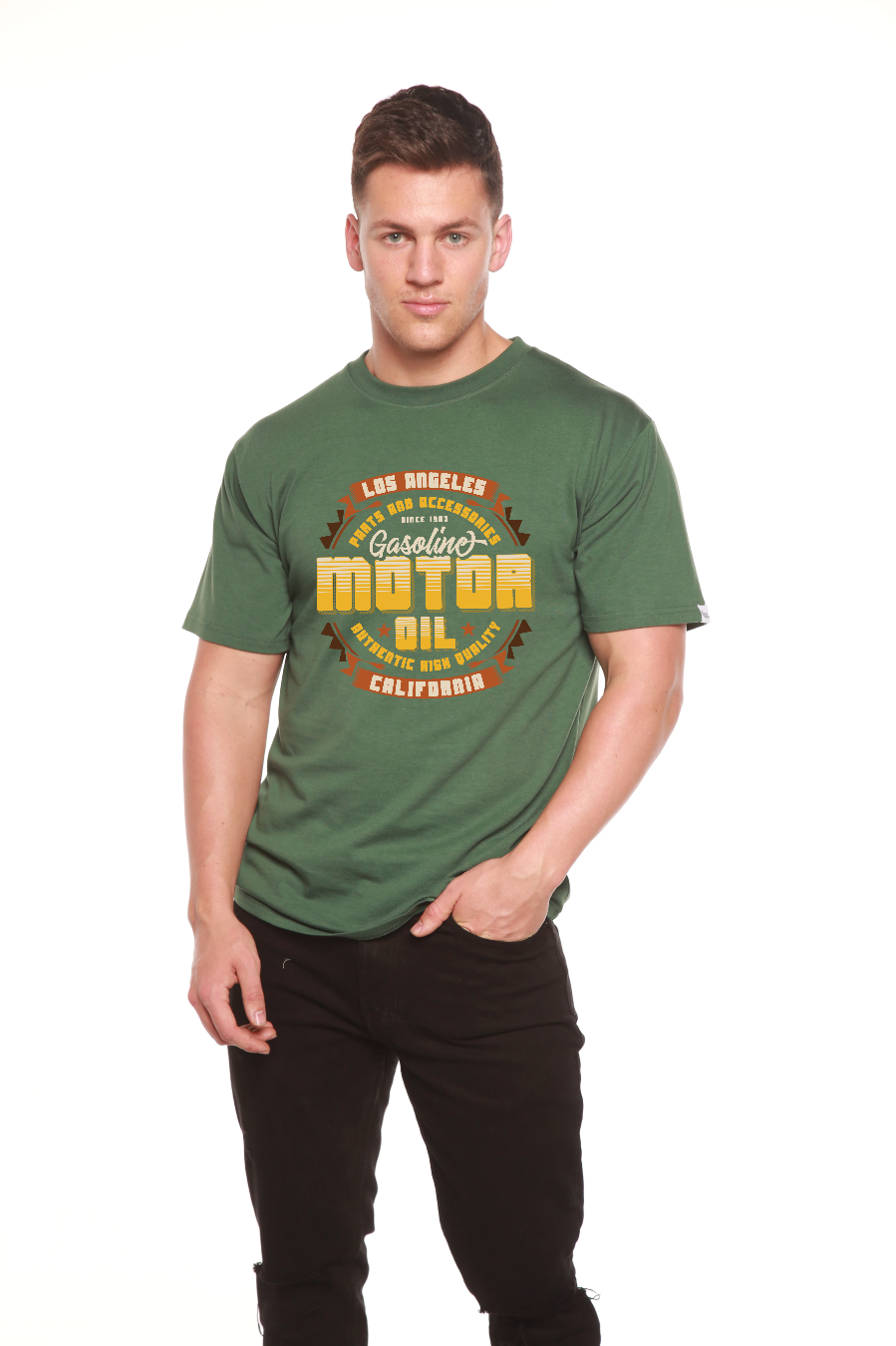 Motor oil Men's Bamboo Viscose/Organic Cotton Short Sleeve Graphic T-Shirt - The7Letter