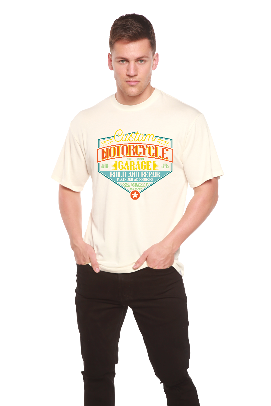 Motorcycle Garage Men's Bamboo Viscose/Organic Cotton Short Sleeve Graphic T-Shirt - The7Letter