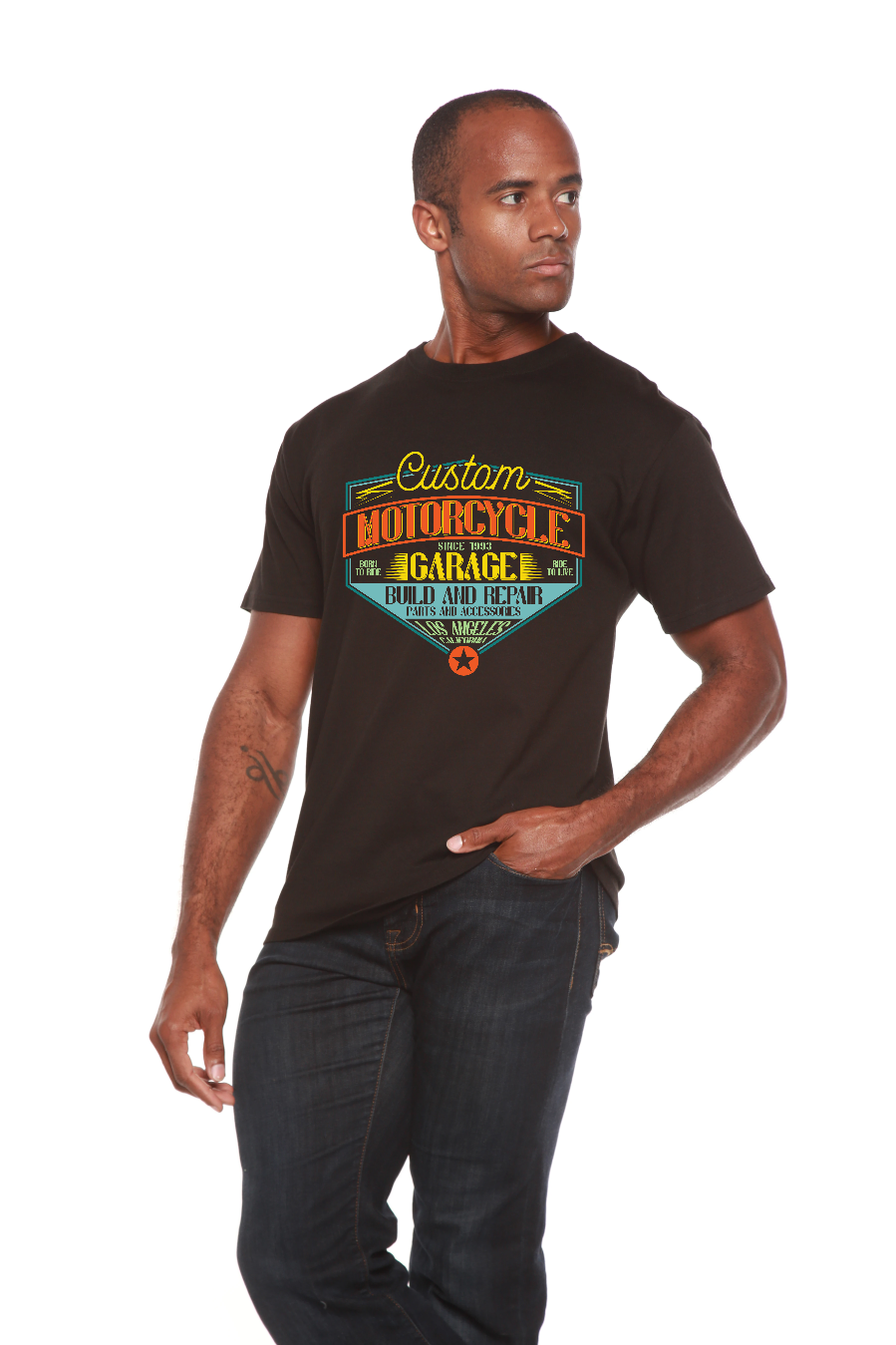 Motorcycle Garage Men's Bamboo Viscose/Organic Cotton Short Sleeve Graphic T-Shirt - The7Letter