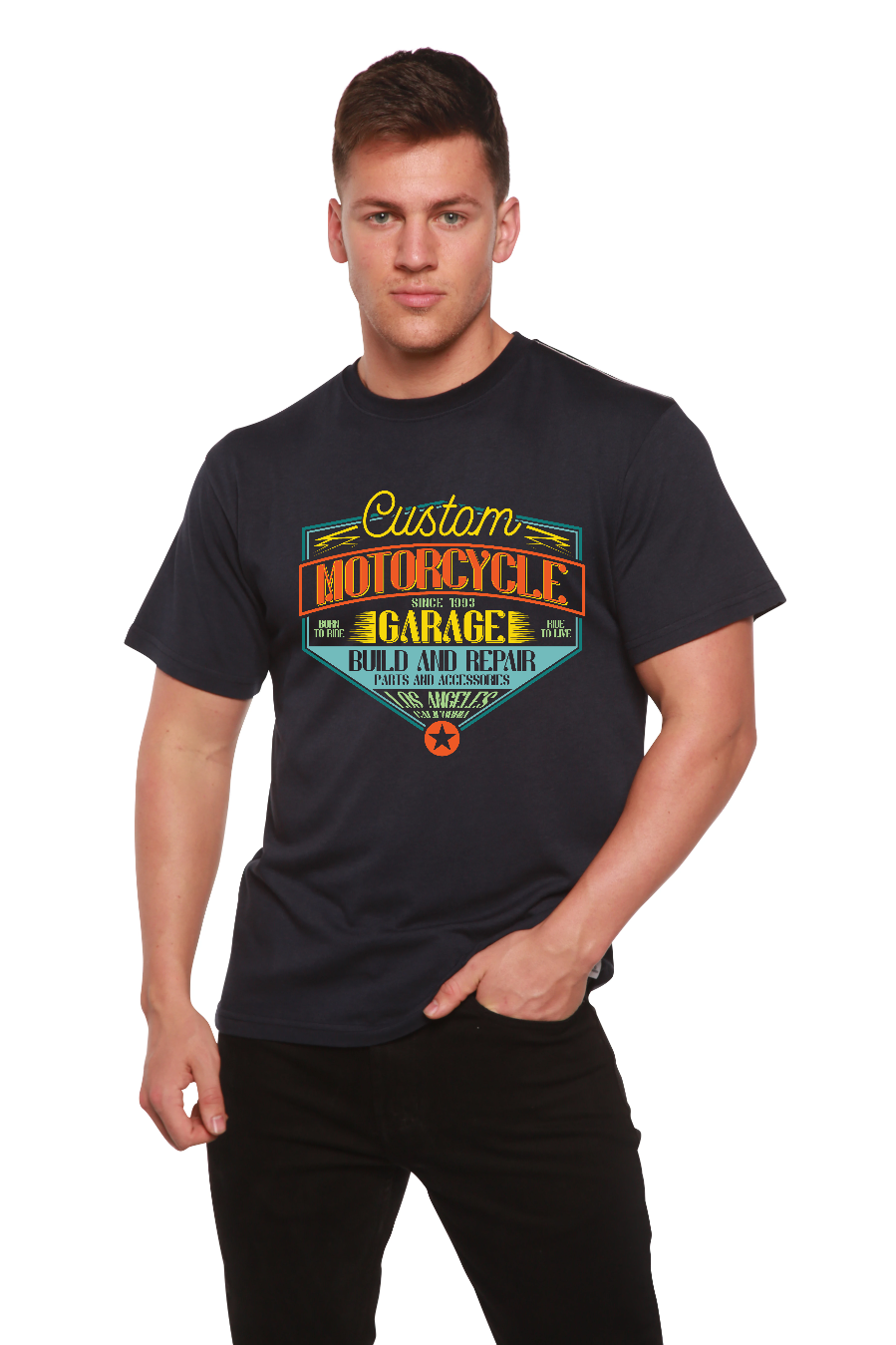Motorcycle Garage Men's Bamboo Viscose/Organic Cotton Short Sleeve Graphic T-Shirt - The7Letter