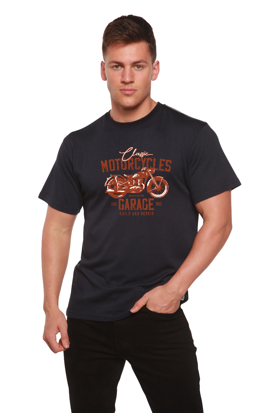 Motorcycles Garage Men's Bamboo Viscose/Organic Cotton Short Sleeve Graphic T-Shirt - The7Letter