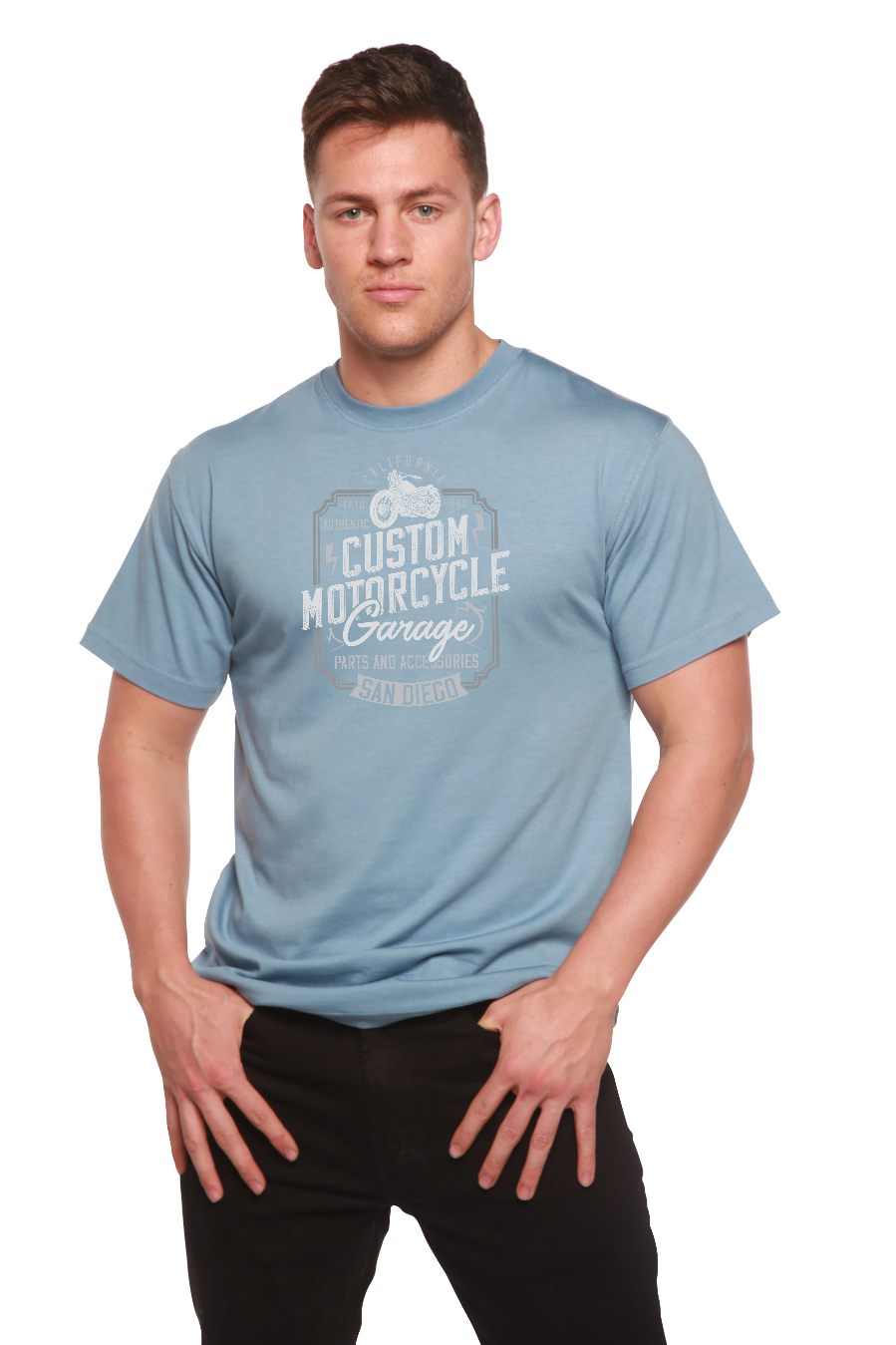 Mototrcycle Garage Men's Bamboo Viscose/Organic Cotton Short Sleeve Graphic T-Shirt - The7Letter