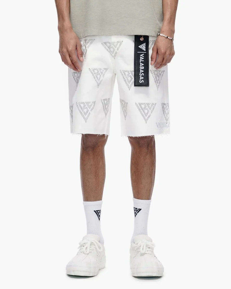 Valabasas Palace Rhinestone Shorts - White