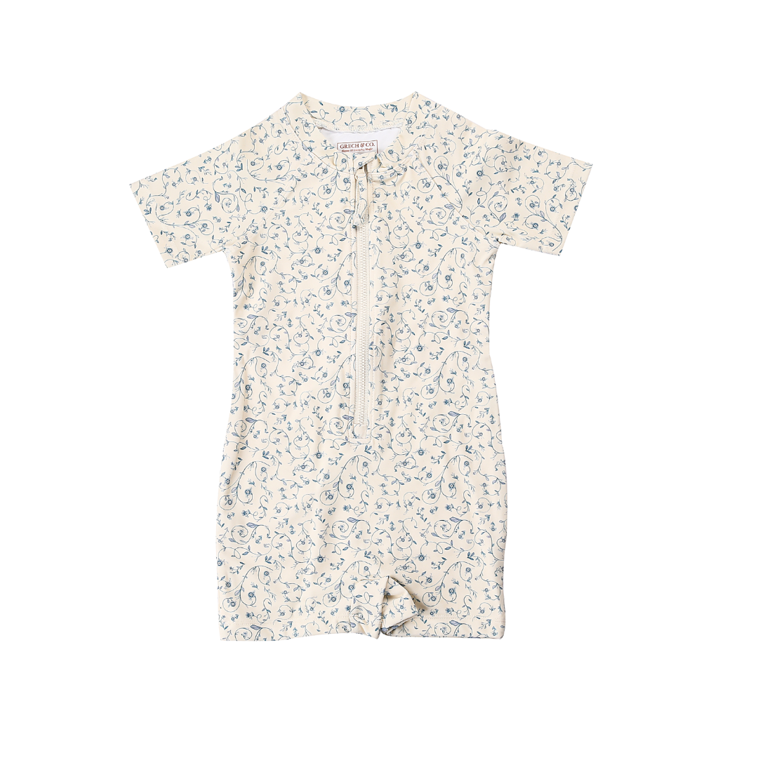 Short Sleeve Rashguard Swimsuit | UPF + Recycled - Scandi Floral - The7Letter