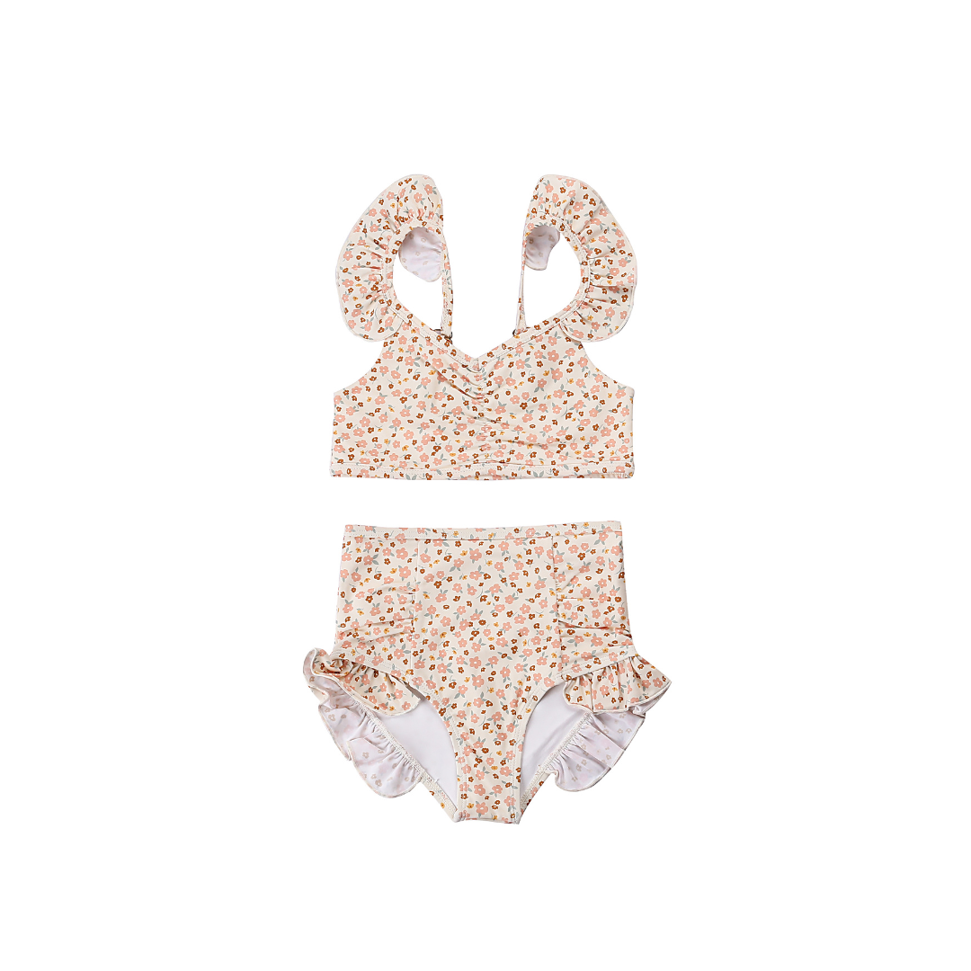 Ruffle 2 Piece Bikini | UPF + Recycled - Sunset Meadow - The7Letter