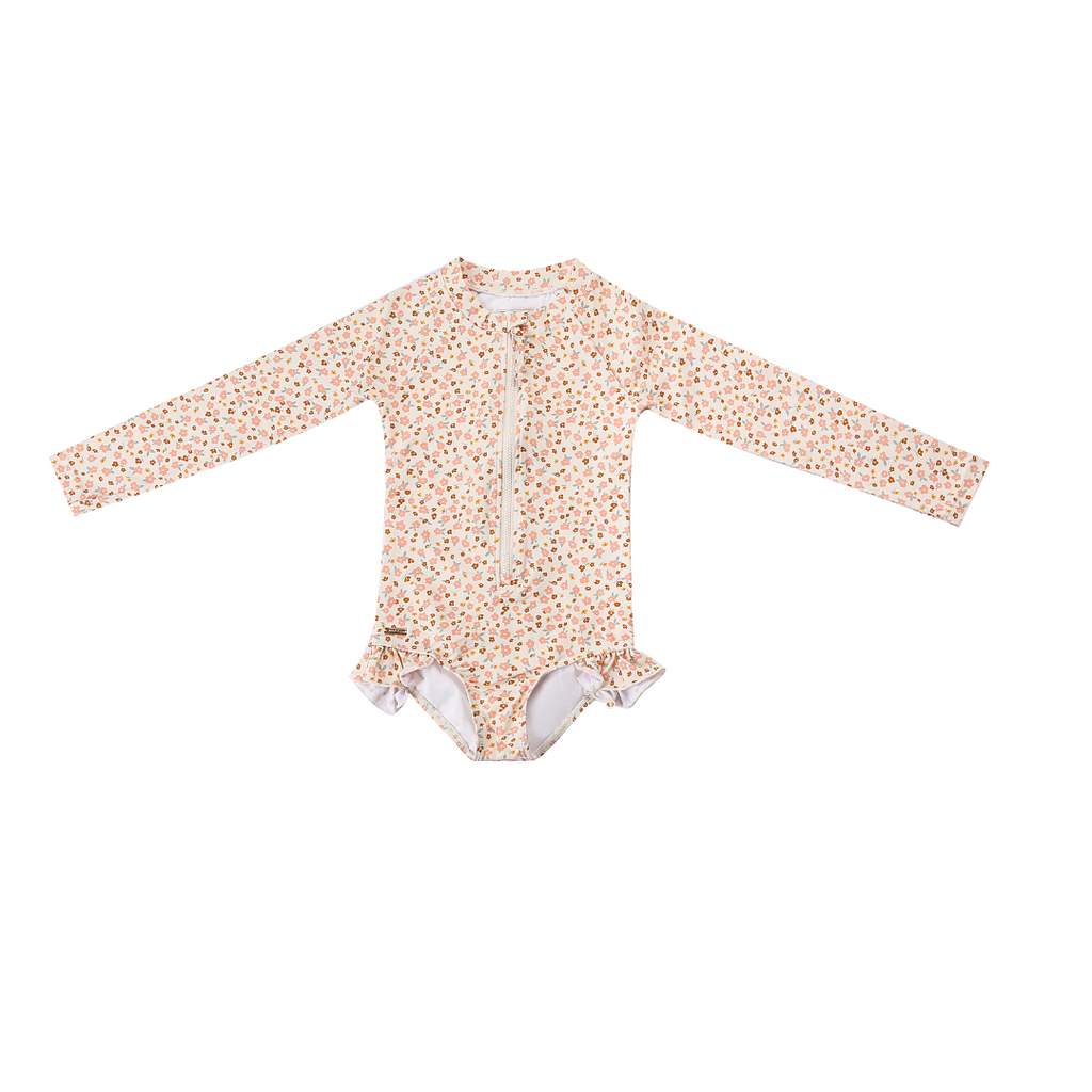 Long Sleeve Rashguard Ruffle Swimsuit | UPF + Recycled - Sunset Meadow - The7Letter